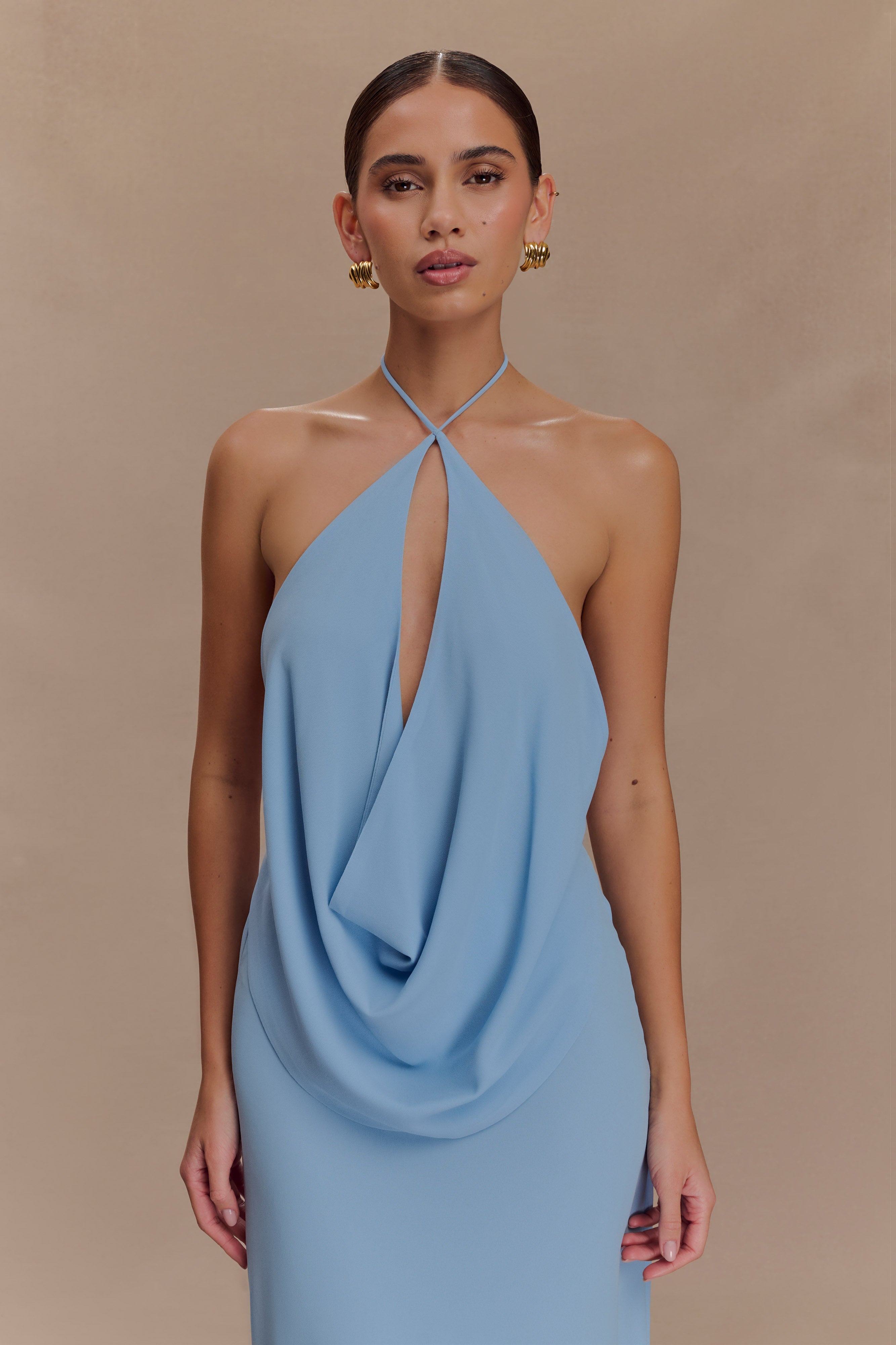 Katalina Chiffon Cowl Halter Top - Sky Blue、mySite、solidvoid