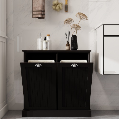 Two-Compartment Tilt-Out Laundry Sorter Cabinet-White、、casual