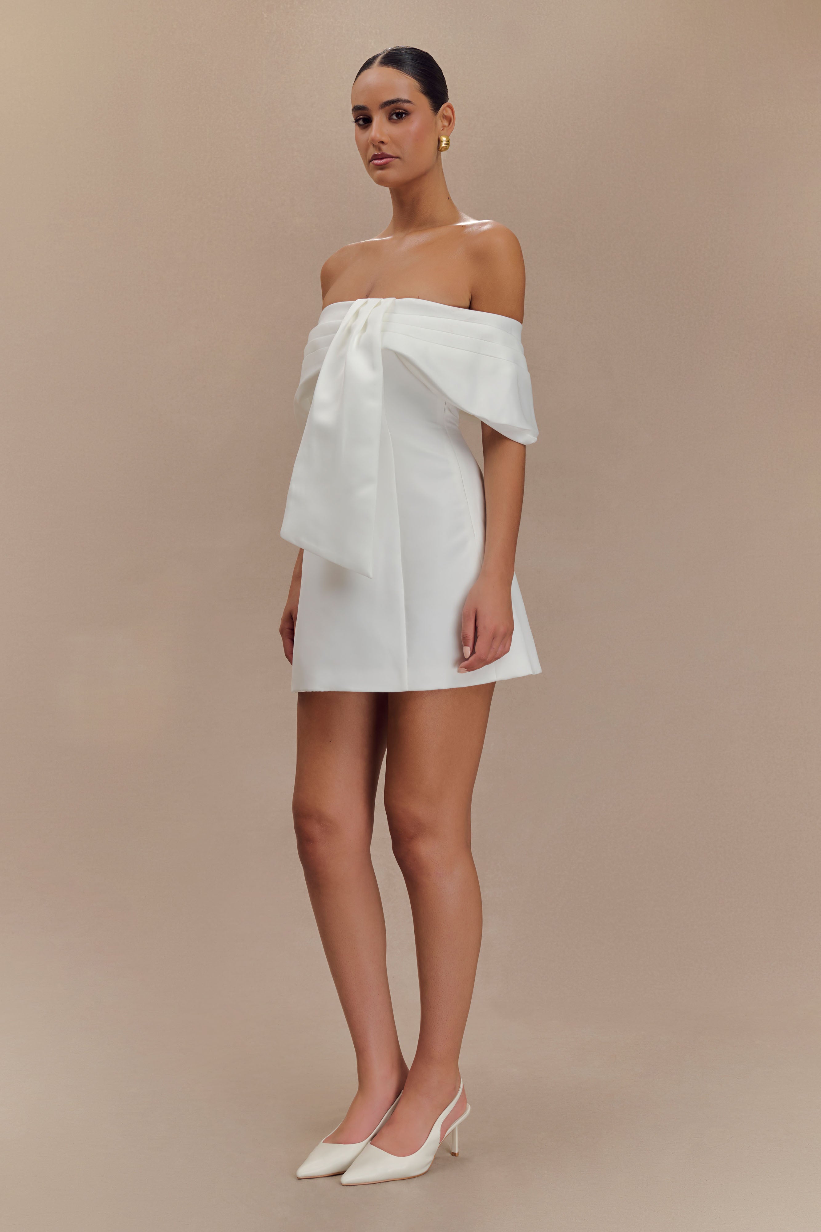 Gloria Mini Off Shoulder Drape Dress - White、mySite、solidvoid