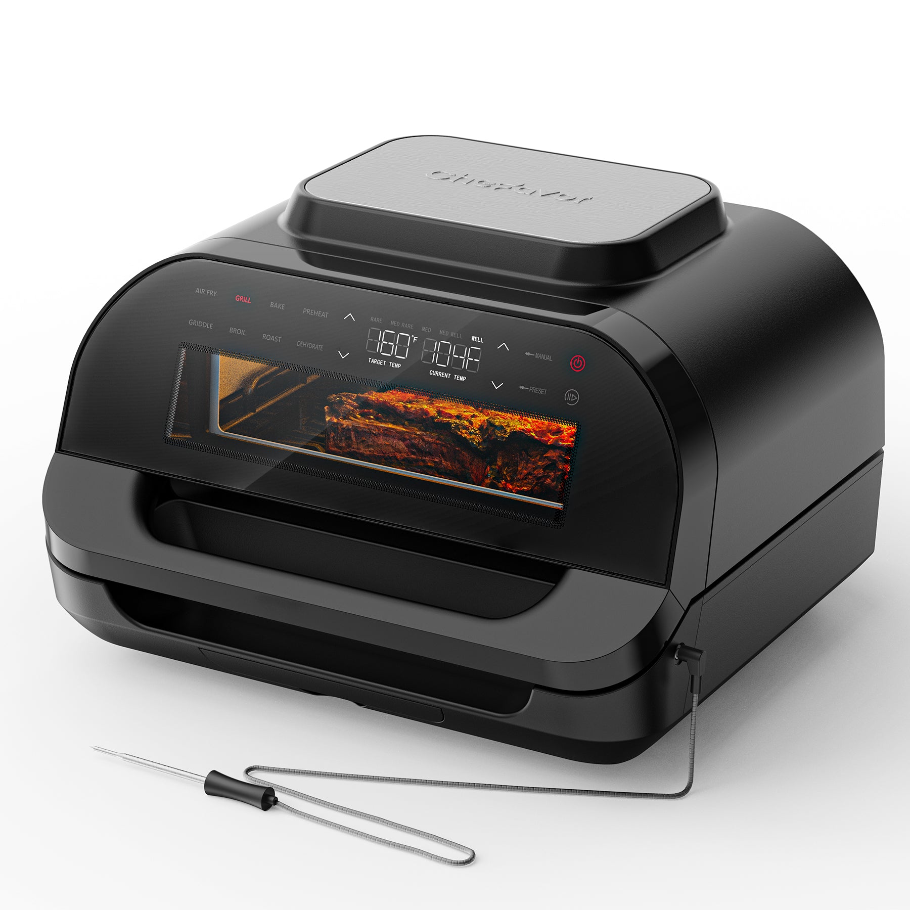 KLOUDIC Smart Indoor Grill & Air Fryer Combo, Smokeless Electric Countertop Griddle, with Removable Non-Stick 1700W, Black、mySite、fannypackpong