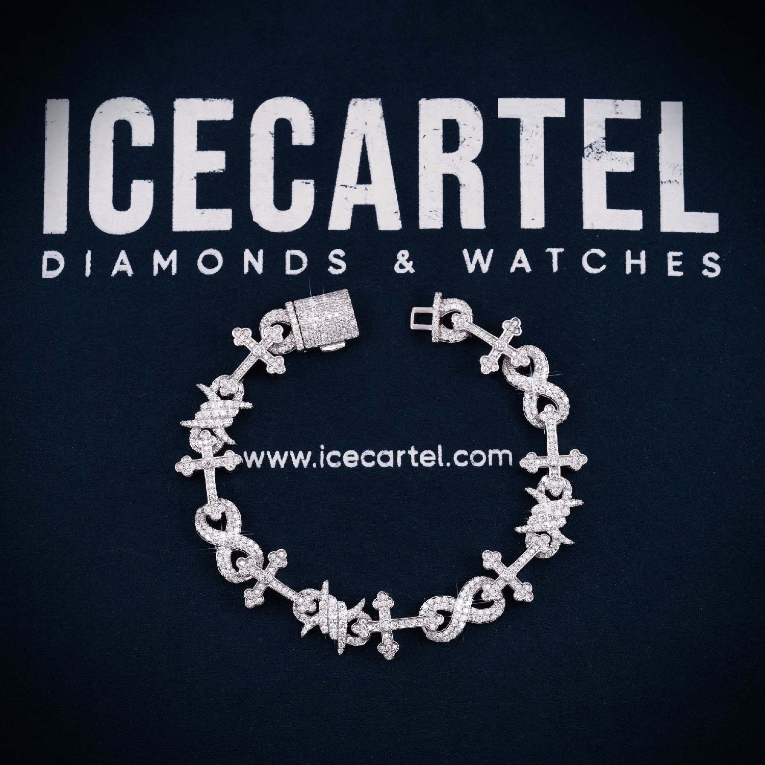 14MM Moissanite Infinity Halo Cross Link Bracelet 14K Gold、mySite、hinf8tx79