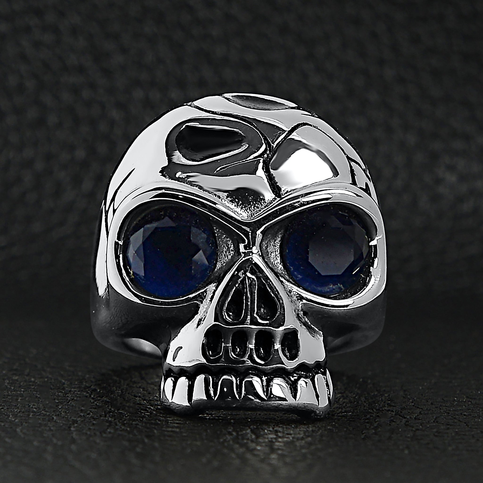 Stainless Steel Blue CZ Eyed Cracked Skull Ring / SCR4111、mySite、dreamappss