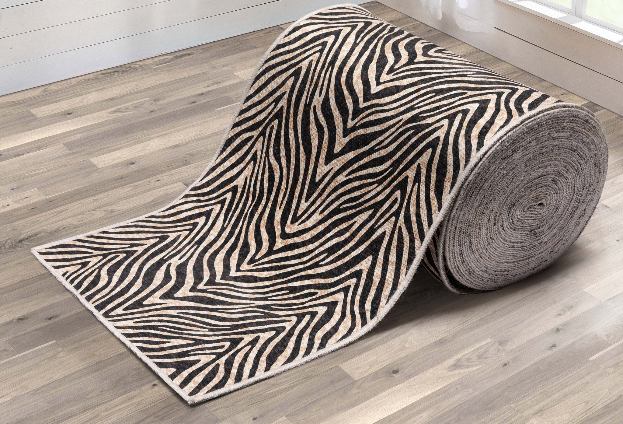 Custom Size Runner Modern Zebra Print Brown Choose Your Width x Choose Your Length Hallway Runner Rug、mySite、gigharbornorthrealestate
