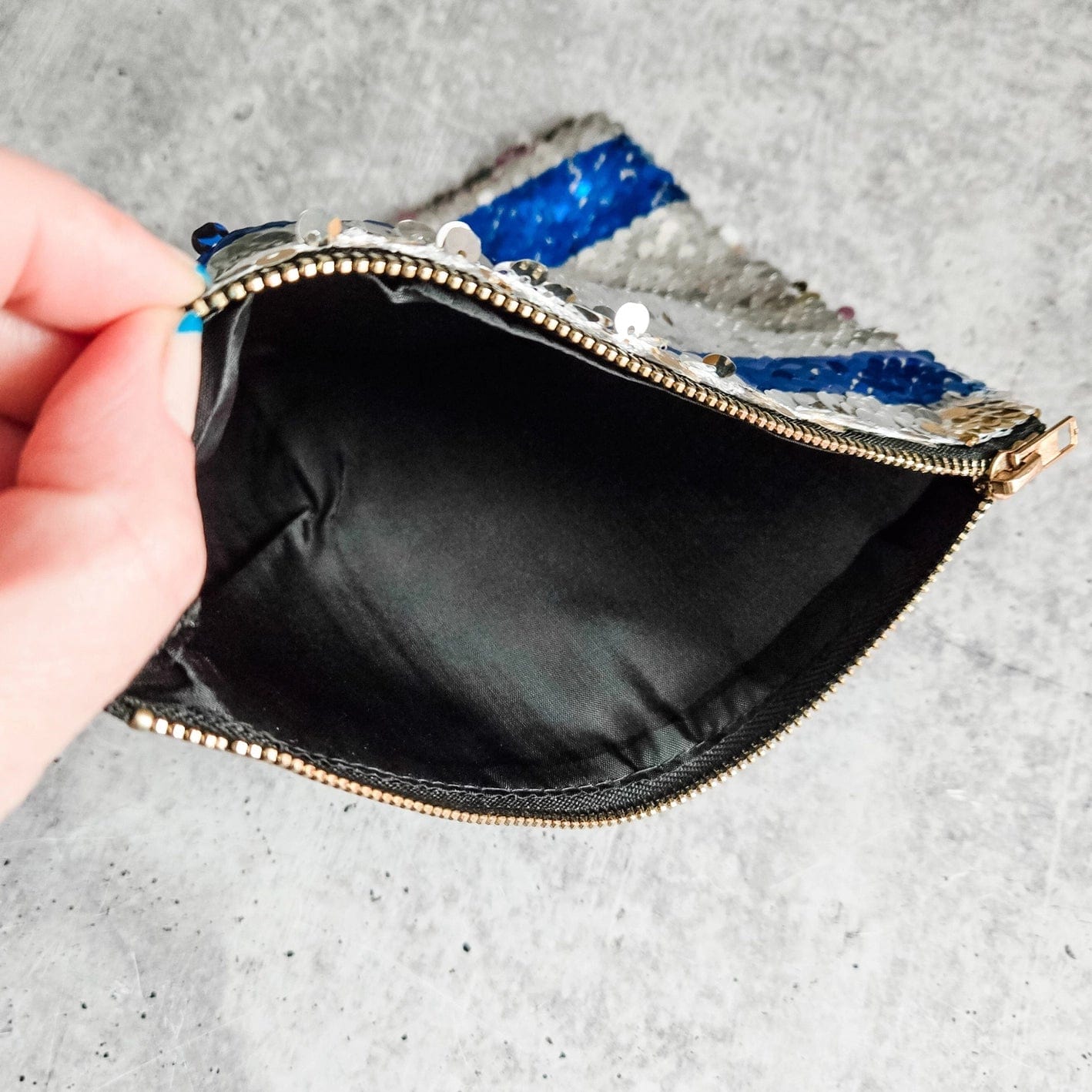 Israeli Flag and Gold Sequin Flip Cosmetic Bag、mySite、topwebapps