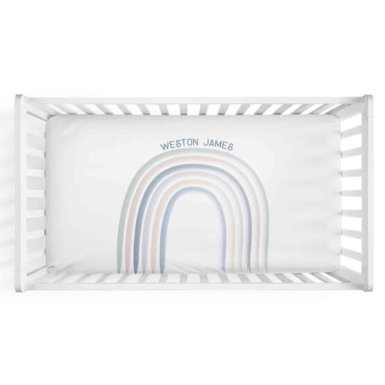  Watercolor Rainbow Boy Personalized Crib Sheet、mySite、layawaytickets