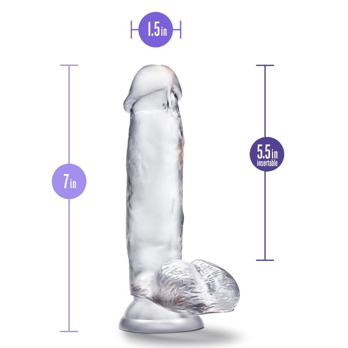 B Yours Diamond By Blush® | Gleam Realistic Clear 7-Inch Long Dildo With Balls & Suction Cup Base、mySite、bottomscart