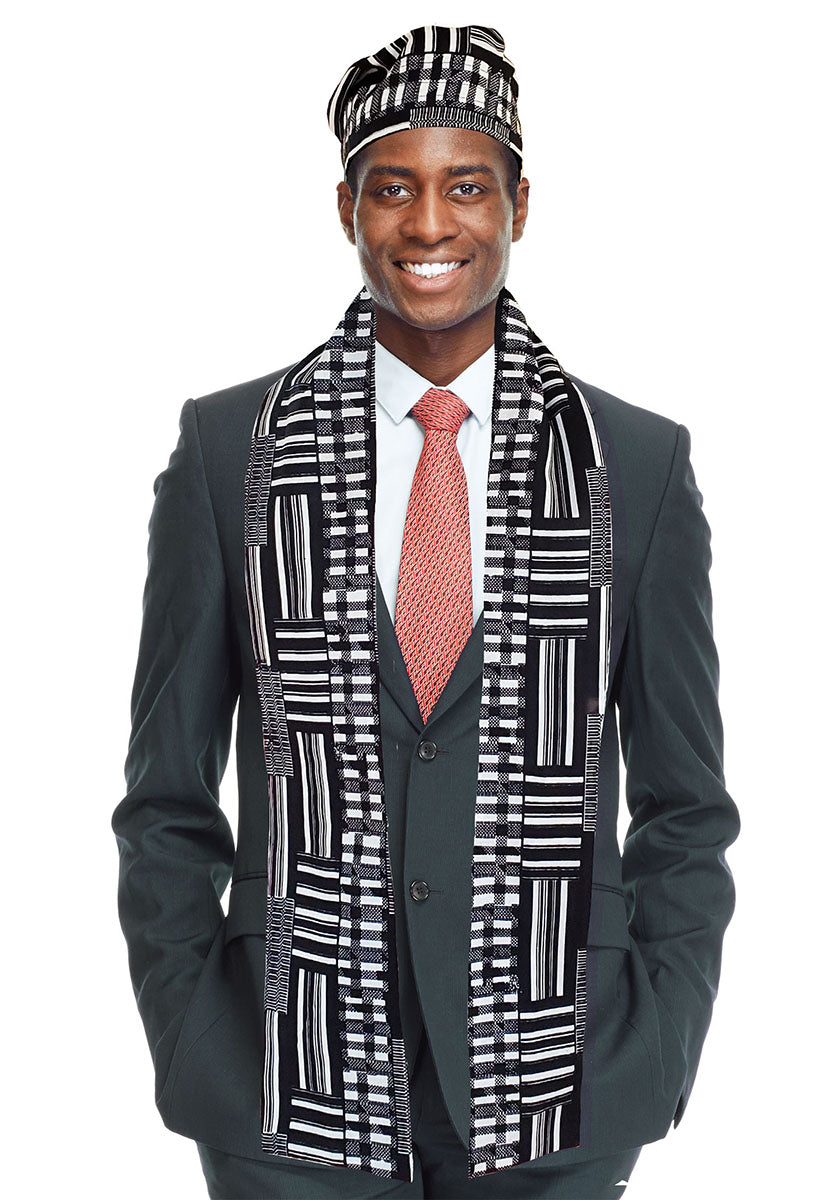 Black and White Kente African Print Hat and Stole/Sash/Scarf、mySite、solidvoid