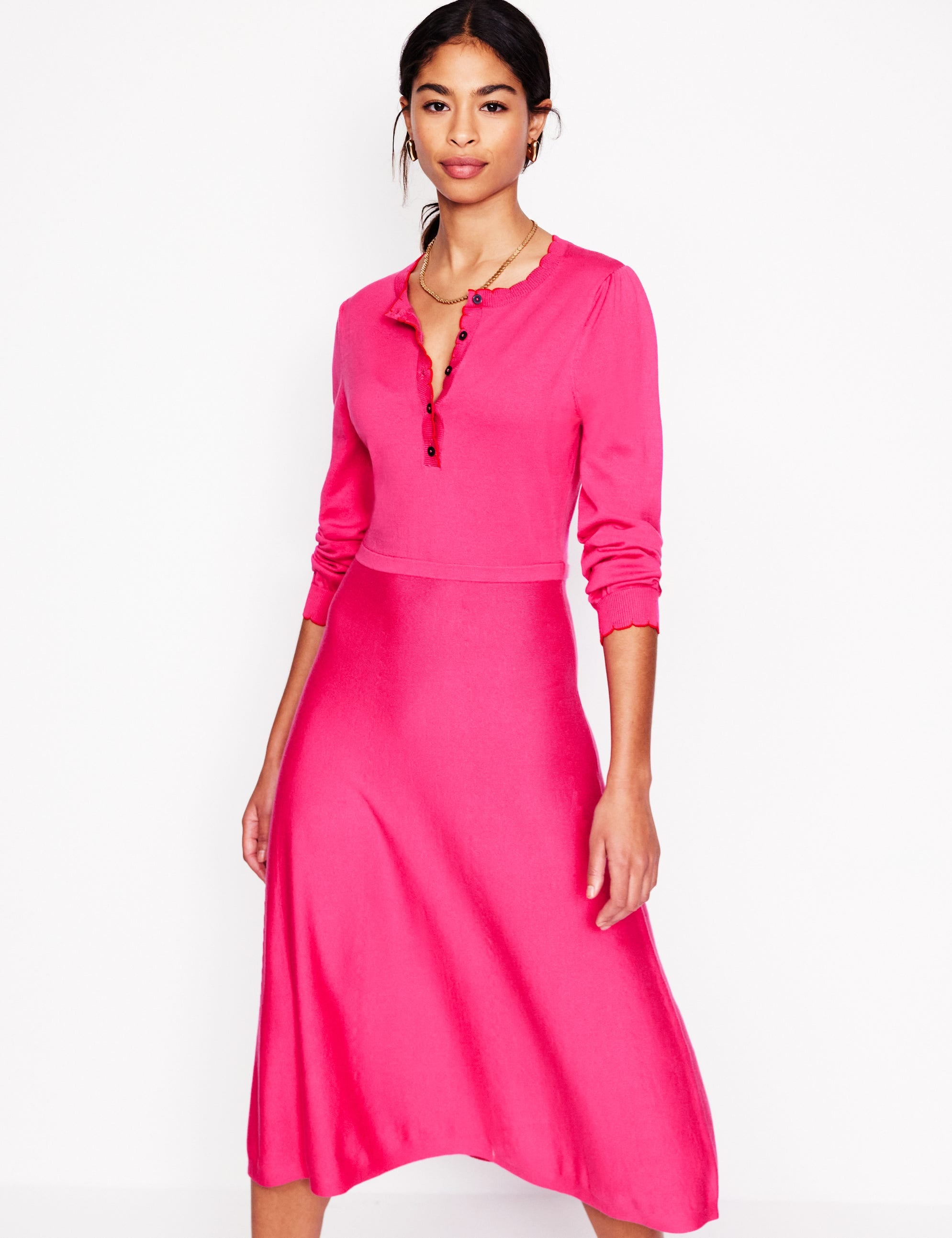  Scallop Henley Knitted Dress-Pink Peony、mySite、ashleygrahame