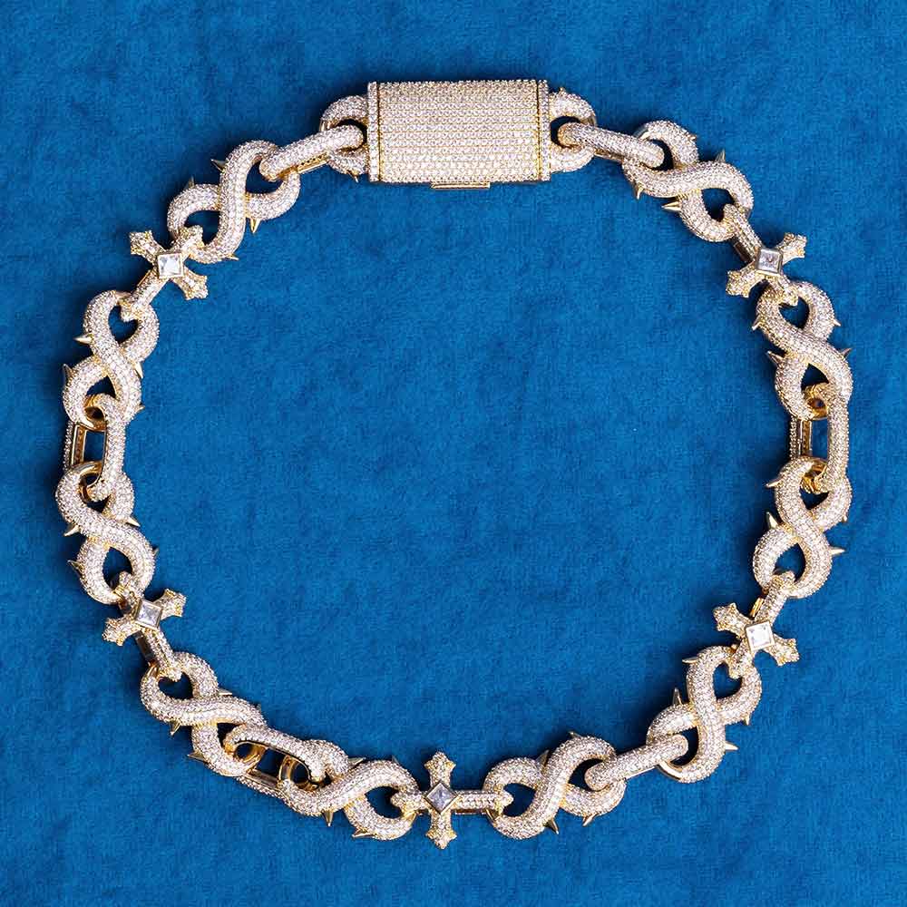 16MM Moissanite Infinity Cross Link Chain 14K Gold、mySite、hinf8tx79