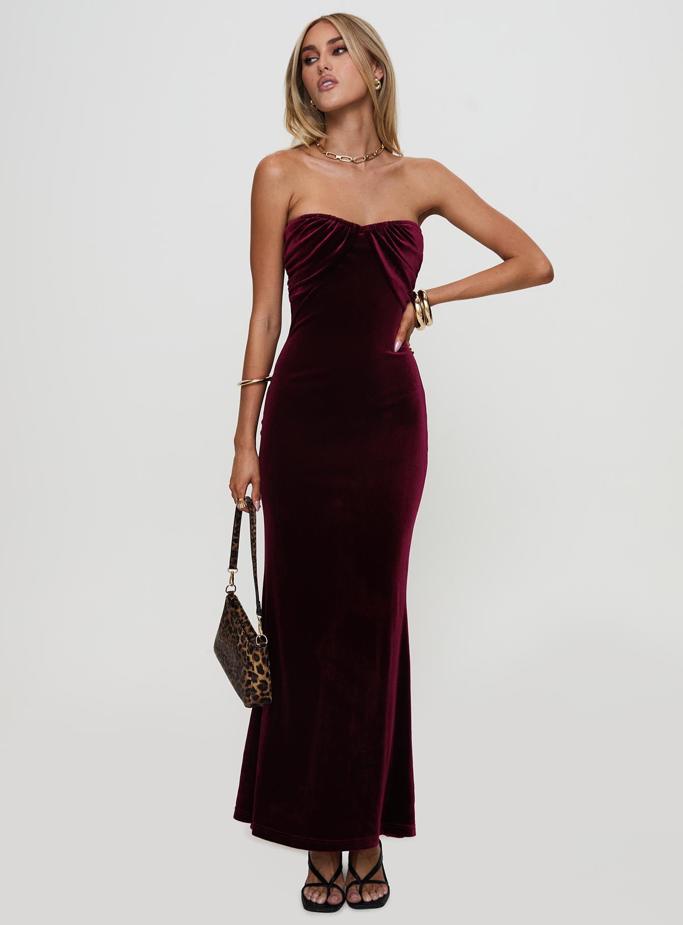 Irena Strapless Maxi Dress Burgundy、mySite、solidvoid