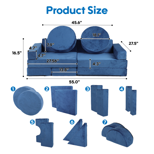 14pcs Kids Sofa Modular Play Couch,Child Sectional Sofa to Boost Creativity,Boys and Girls DIY Creativing Playroom Couch Furniture for Toddlers Conertible Foam and Floor Cushion,Gray、、casual