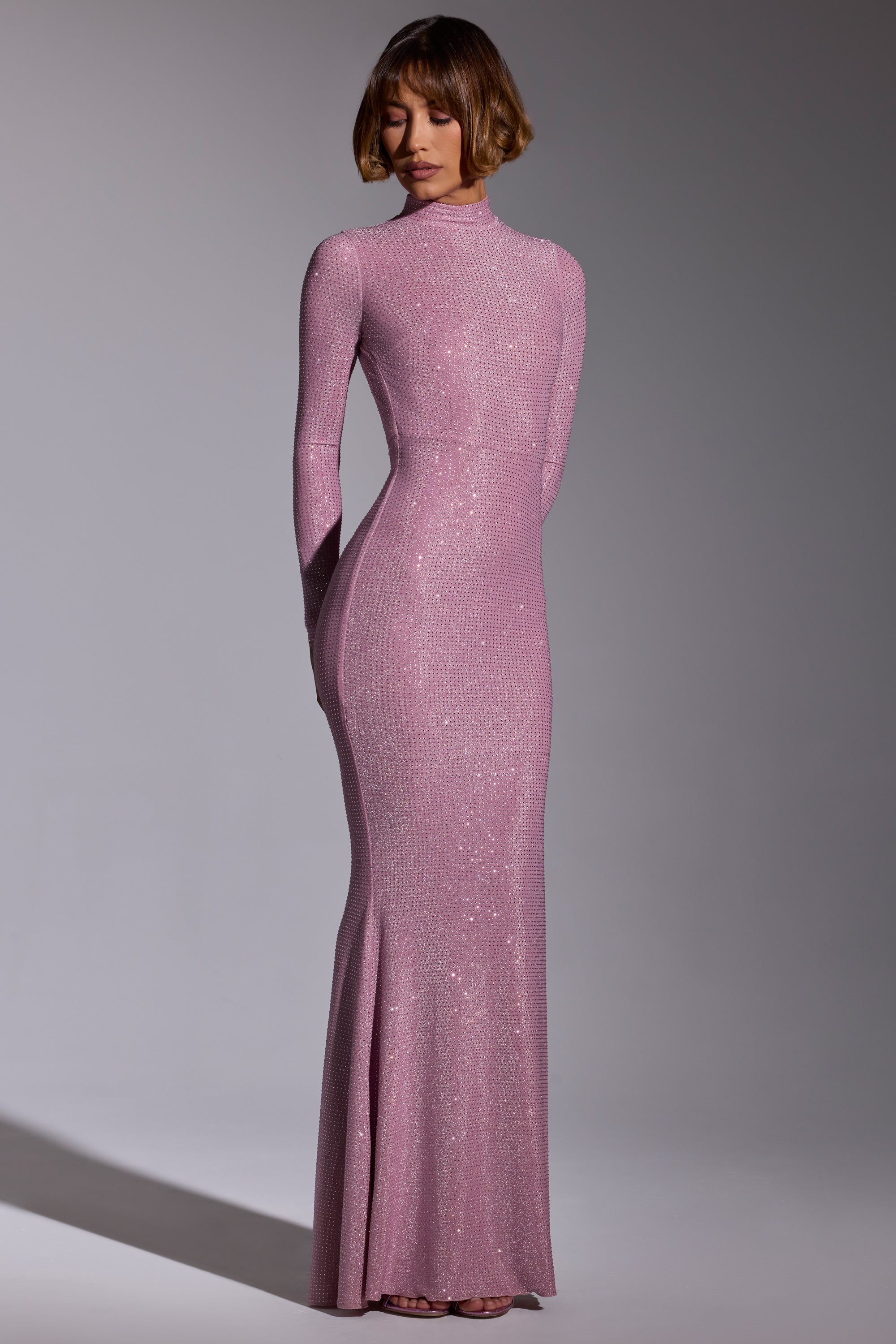 Embellished Long Sleeve Evening Gown in Light Pink、mySite、solidvoid