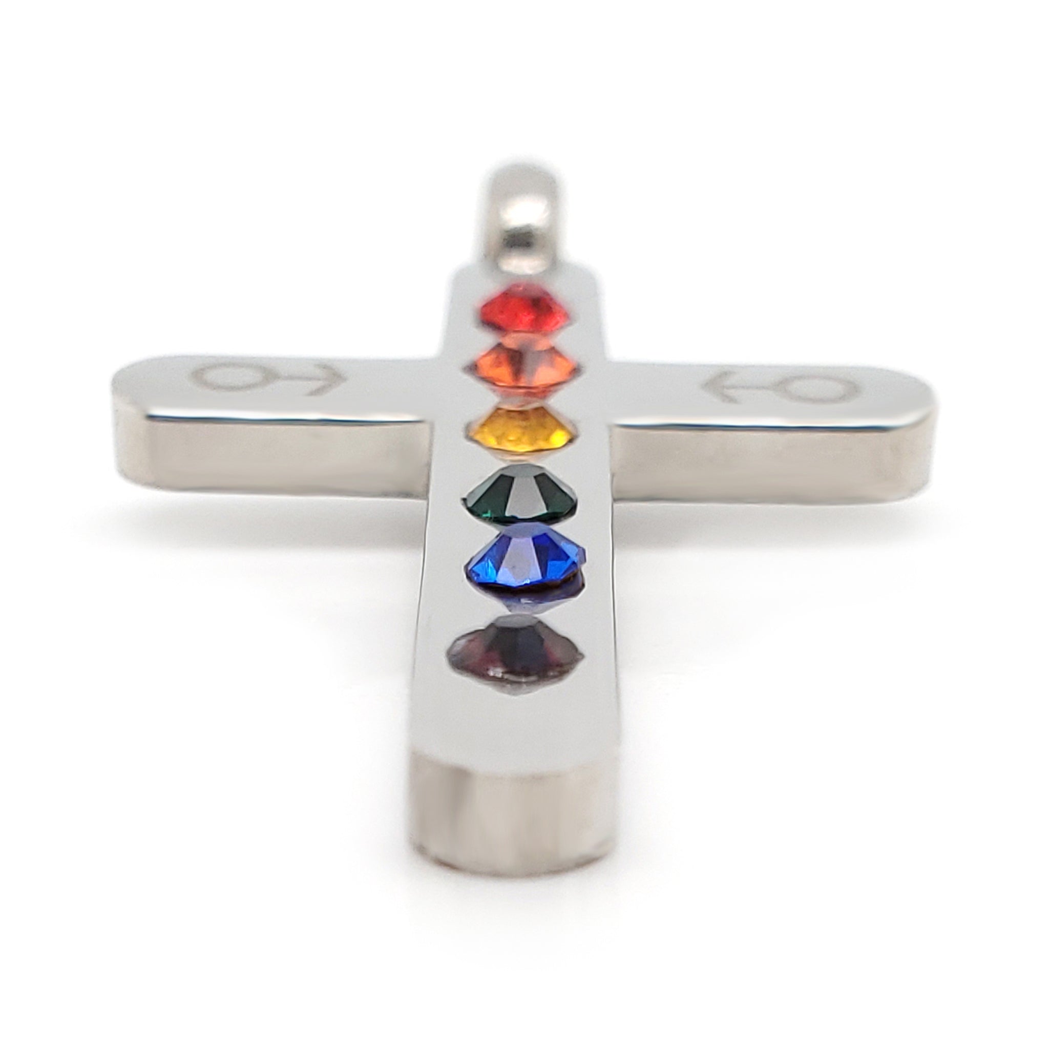 Stainless Steel Cubic Zirconia Rainbow Male Mars Symbol Cross Pendant / GPP4361、mySite、dreamappss