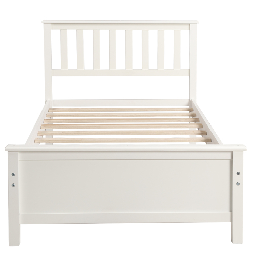 Twin Size Wood Platform Bed with Headboard,Footboard and Wood Slat Support, White、、casual