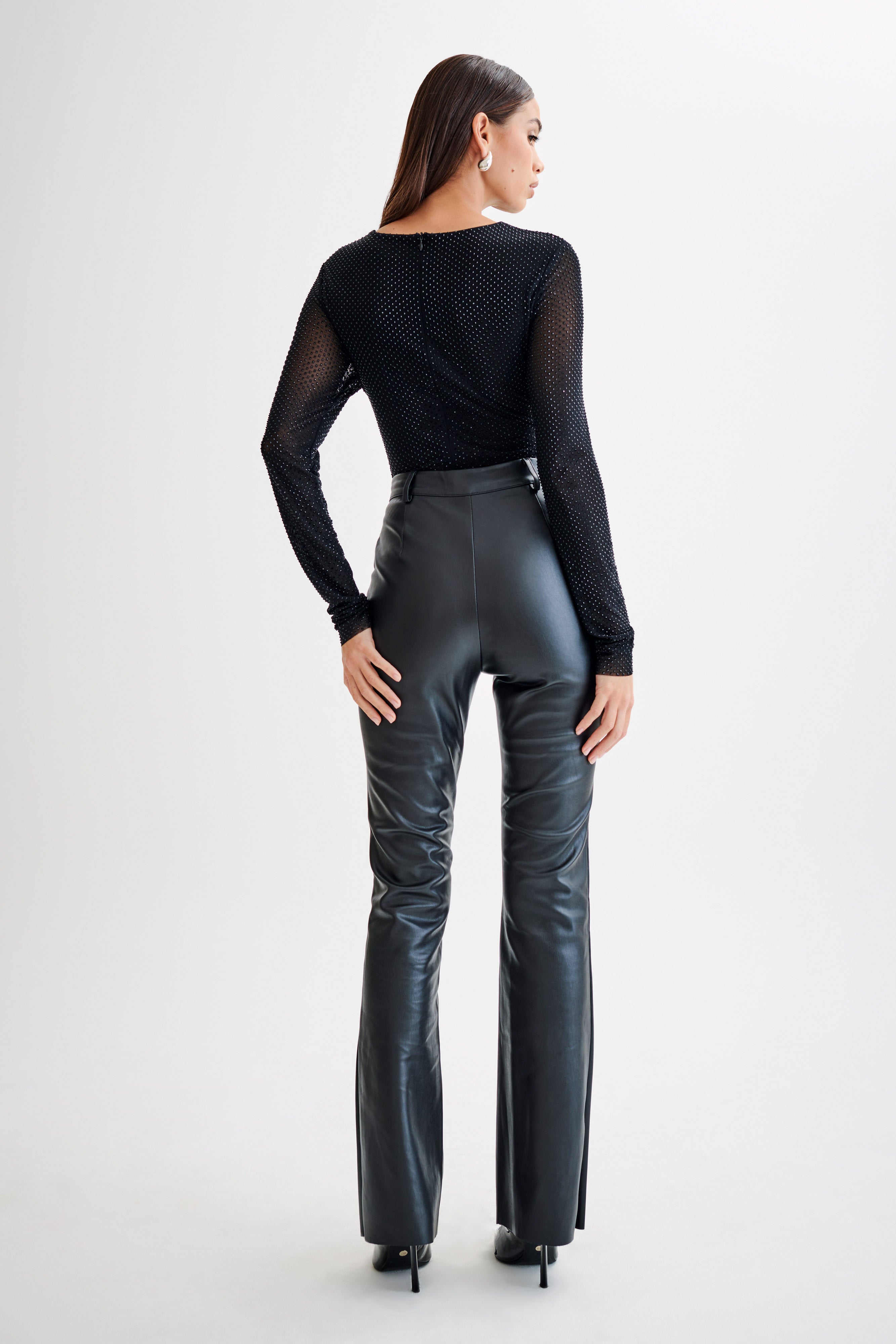 Selma Long Sleeve Diamante Bodysuit - Black/Black、mySite、solidvoid