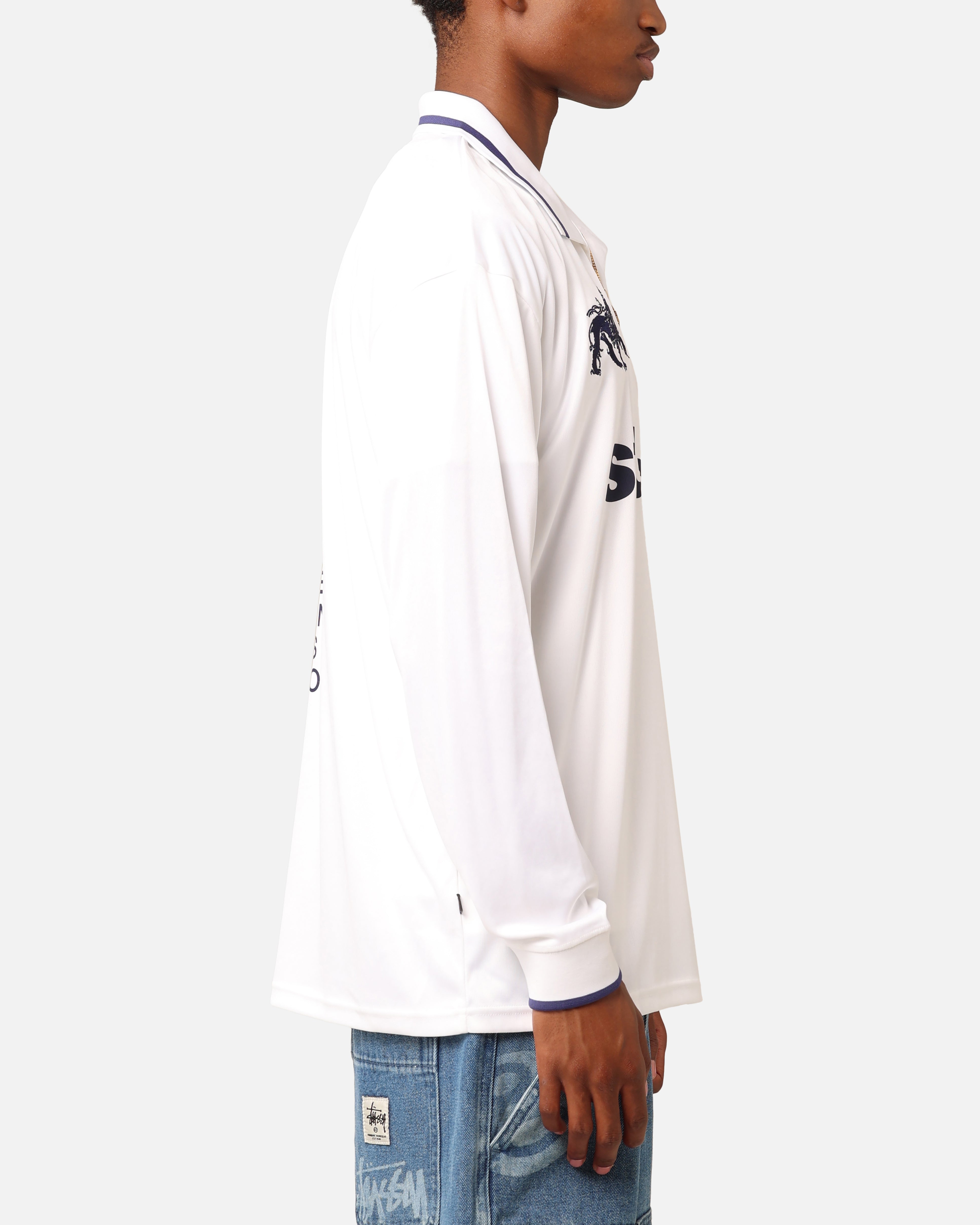 Stüssy Football Polo Long Sleeve T-Shirt White/Red Stripe、mySite、zt4zffjzw