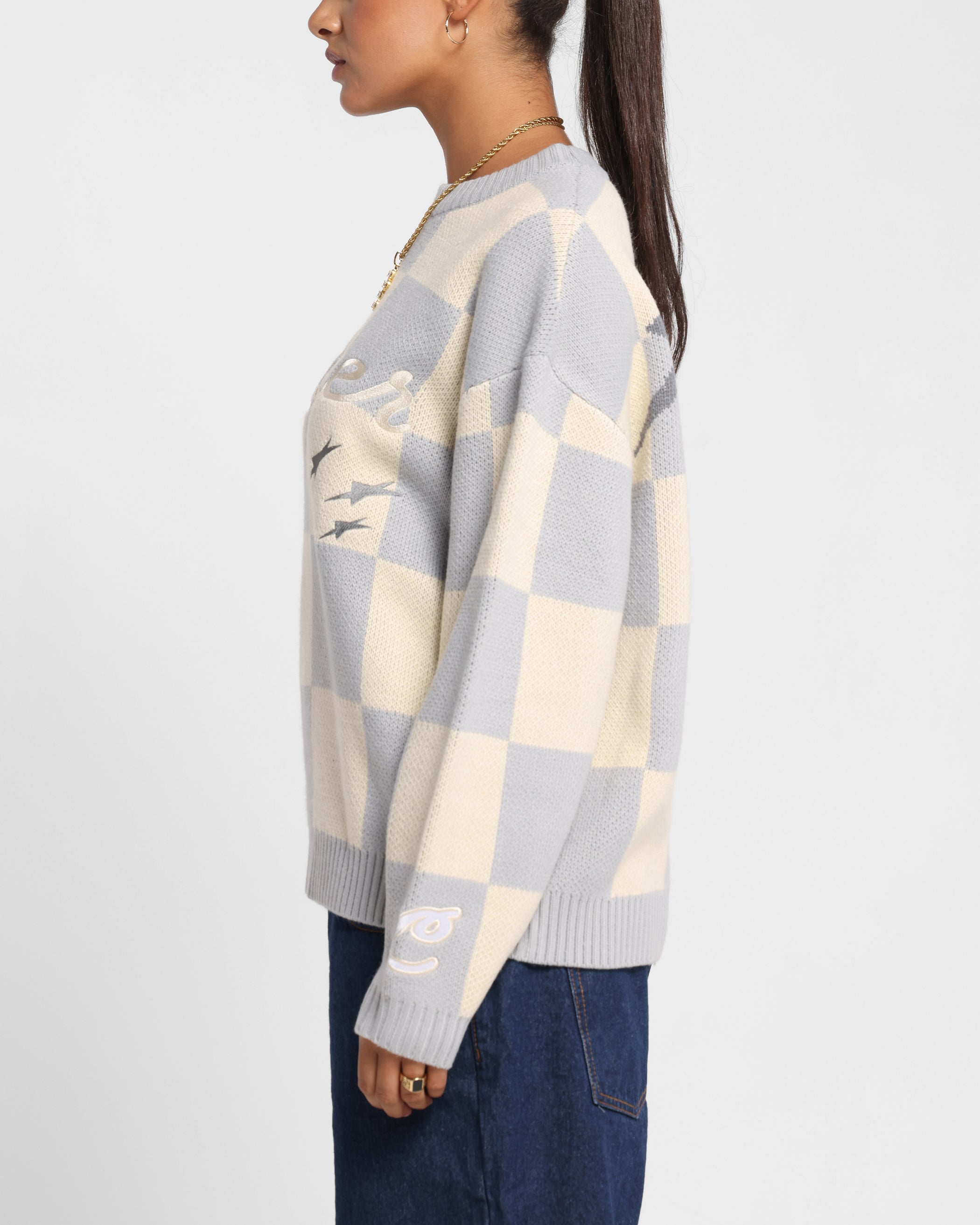 Loiter Checker Knit Sweater Grey/Off White、mySite、zt4zffjzw