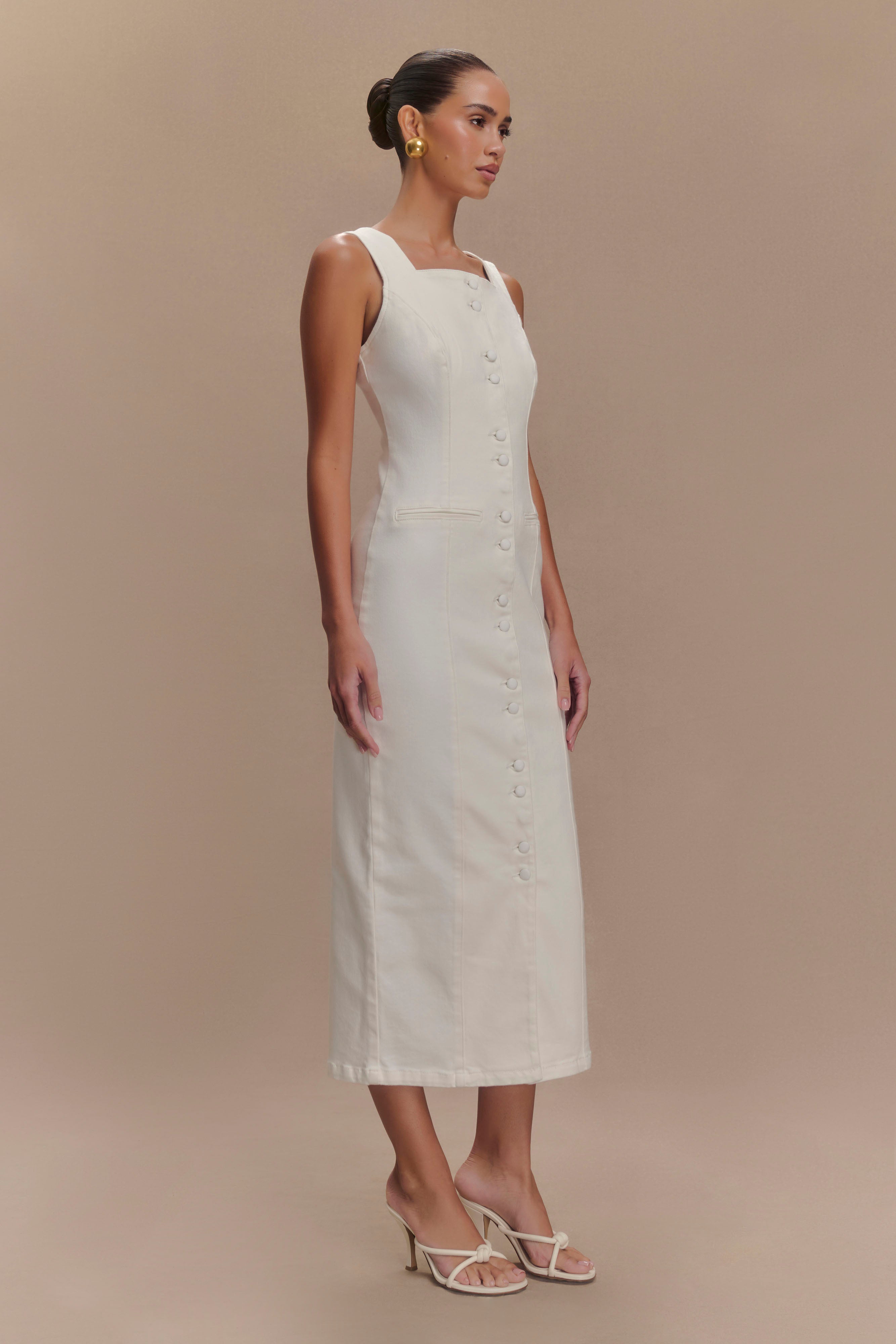 Reyna Denim Midi Dress - White、mySite、solidvoid