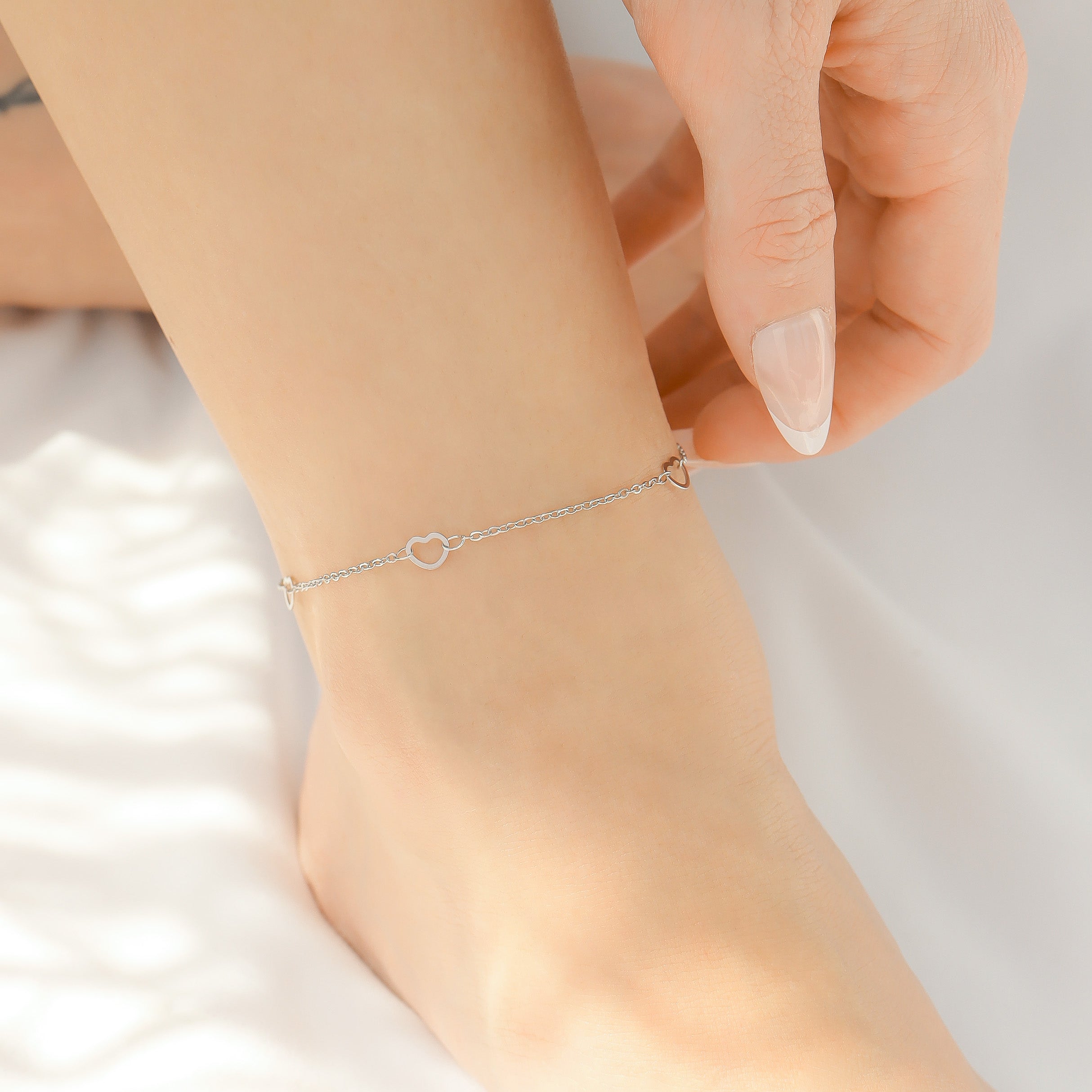 18K Gold PVD Stainless Station Hearts Anklet / BRJ1027、mySite、dreamappss