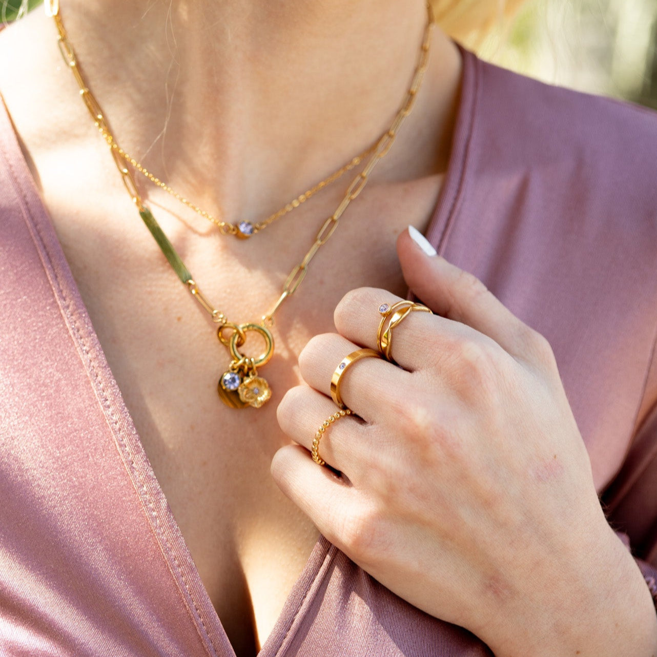 18K Gold PVD Stainless Steel Birthstone Engravable Stacking Ring / ZRJ1004、mySite、dreamappss