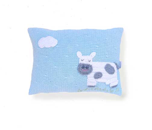Baby Blue Cow Pillow Handmade Knit Mini Pillow、mySite、g9winljtr
