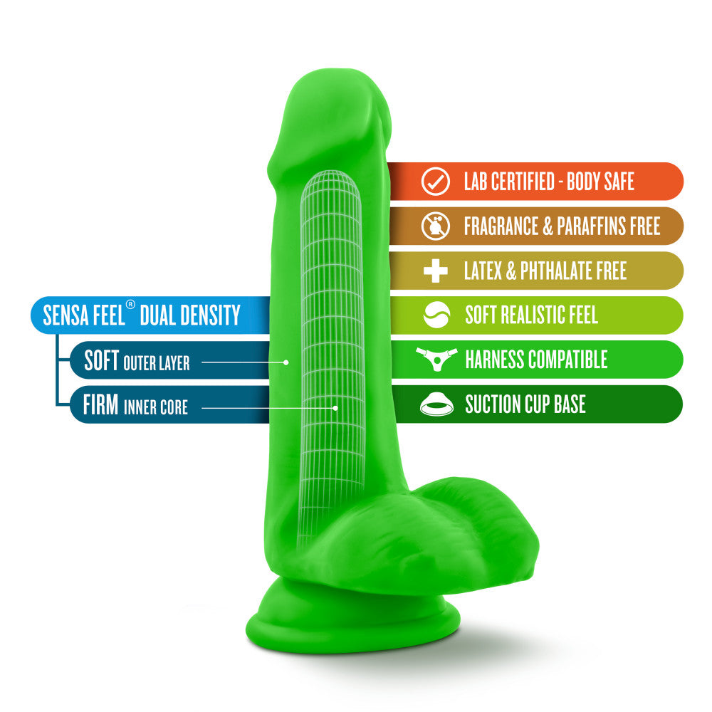 Neo By Blush® | Realistic Neon Green 6-Inch Long Dildo With Balls & Suction Cup Base、mySite、bottomscart