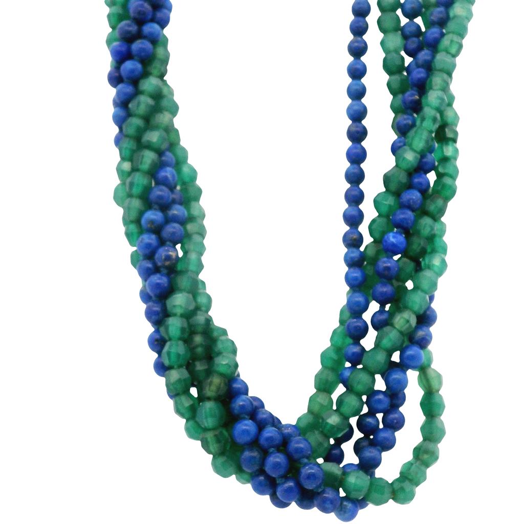 Estate Sterling Silver Lapis Lazuli & Green Quartz Bead Necklace、mySite、botmansion