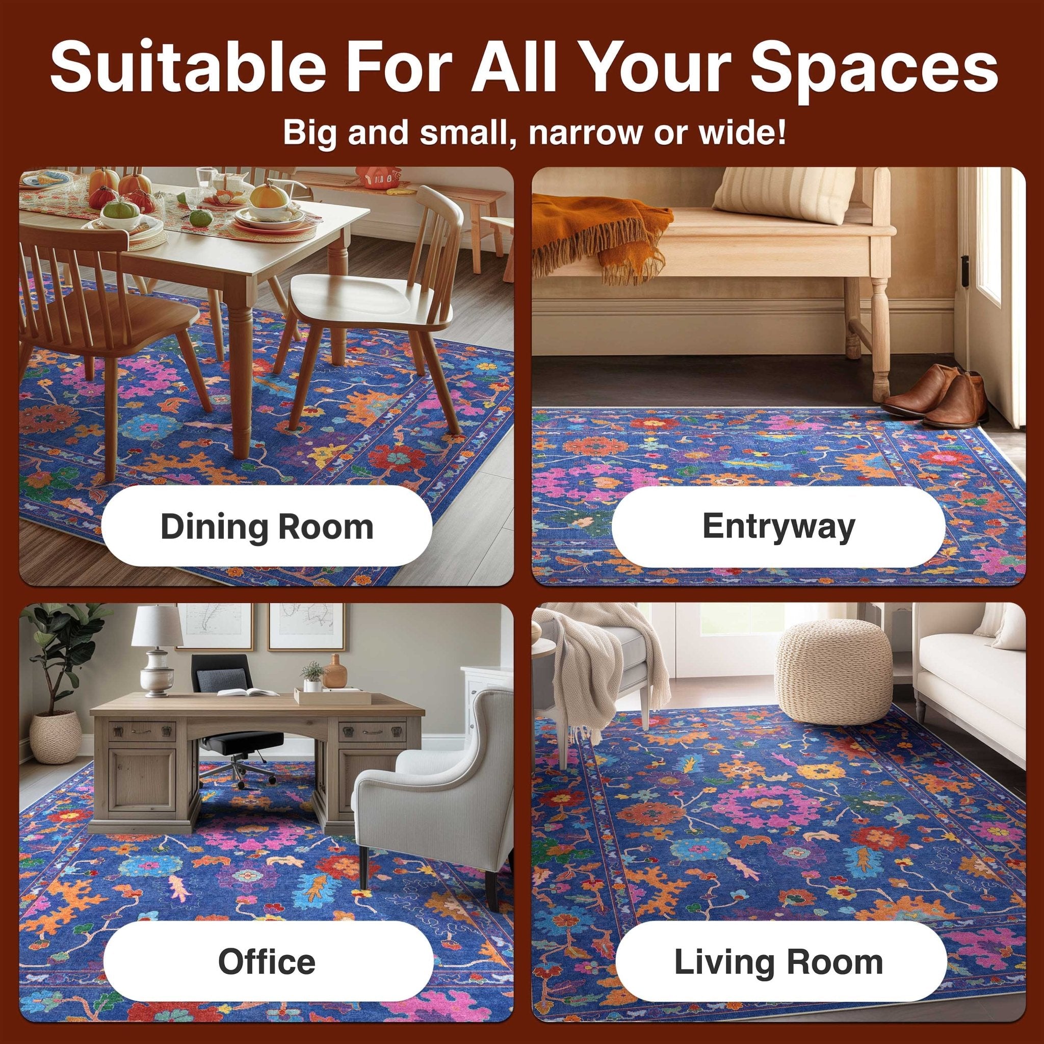 Bodrum Vintage Bohemian Floral Rug for Living Room Bedroom Dining Room ,Easy Clean、mySite、gigharbornorthrealestate