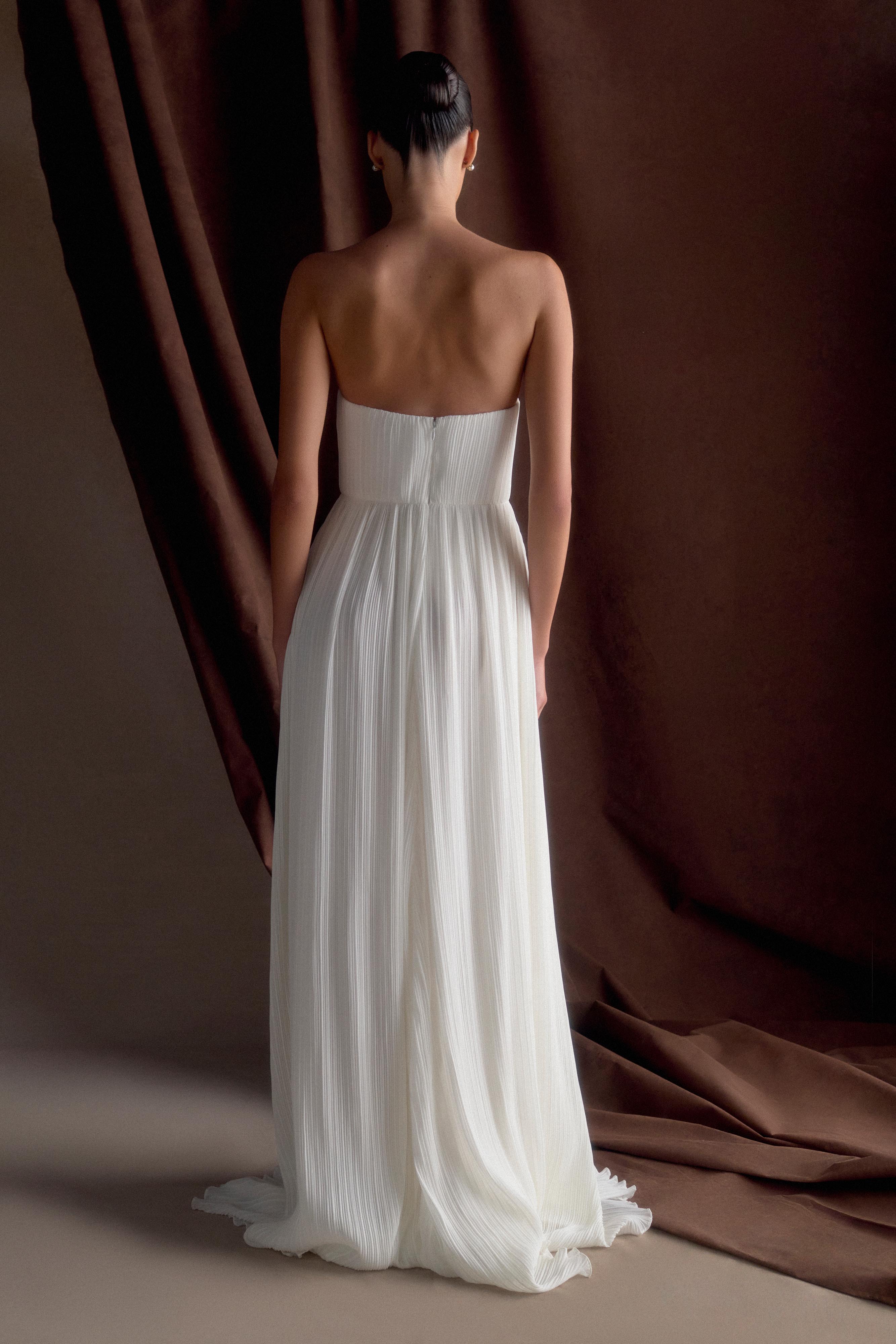 Juno Strapless Pleated Maxi Gown - White、mySite、solidvoid