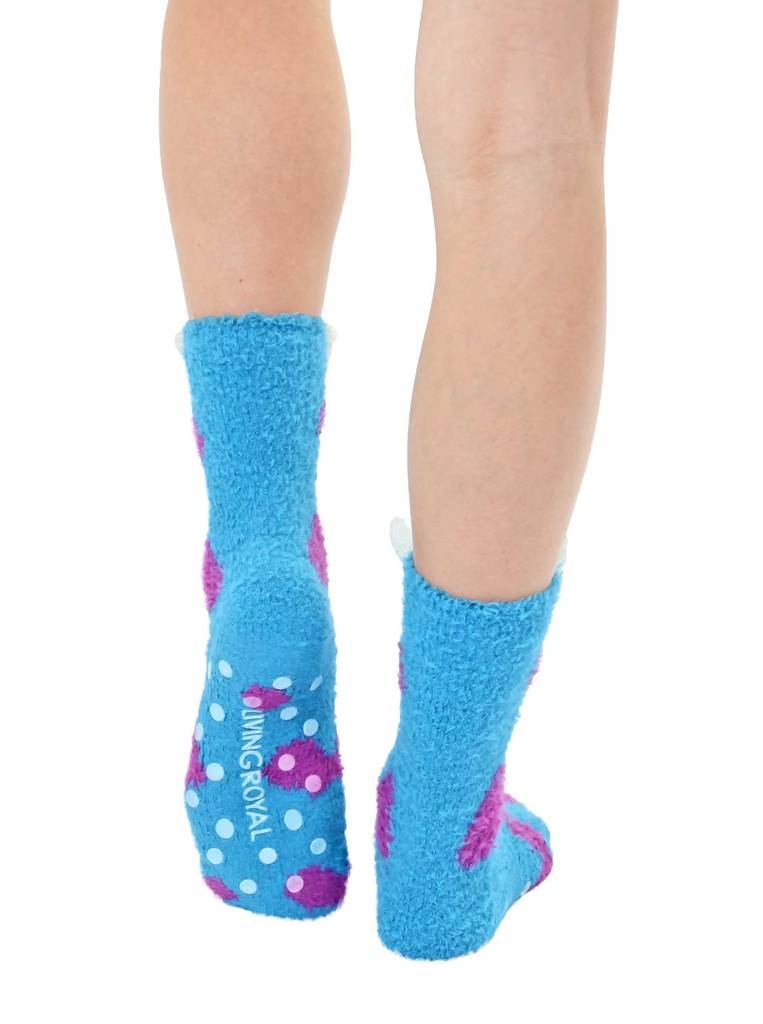 Fuzzy Blue One-Eyed Monster Crew Socks by Living Royal *、mySite、g9winljtr