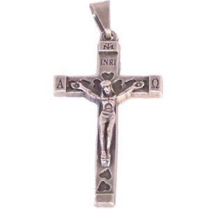  Pewter rosary crucifix - NEW MILLENNIUM METAL CROSS with Hearts - Alpha and Omega model (4 cm or 1.6 inches)、mySite、elrpsem3k