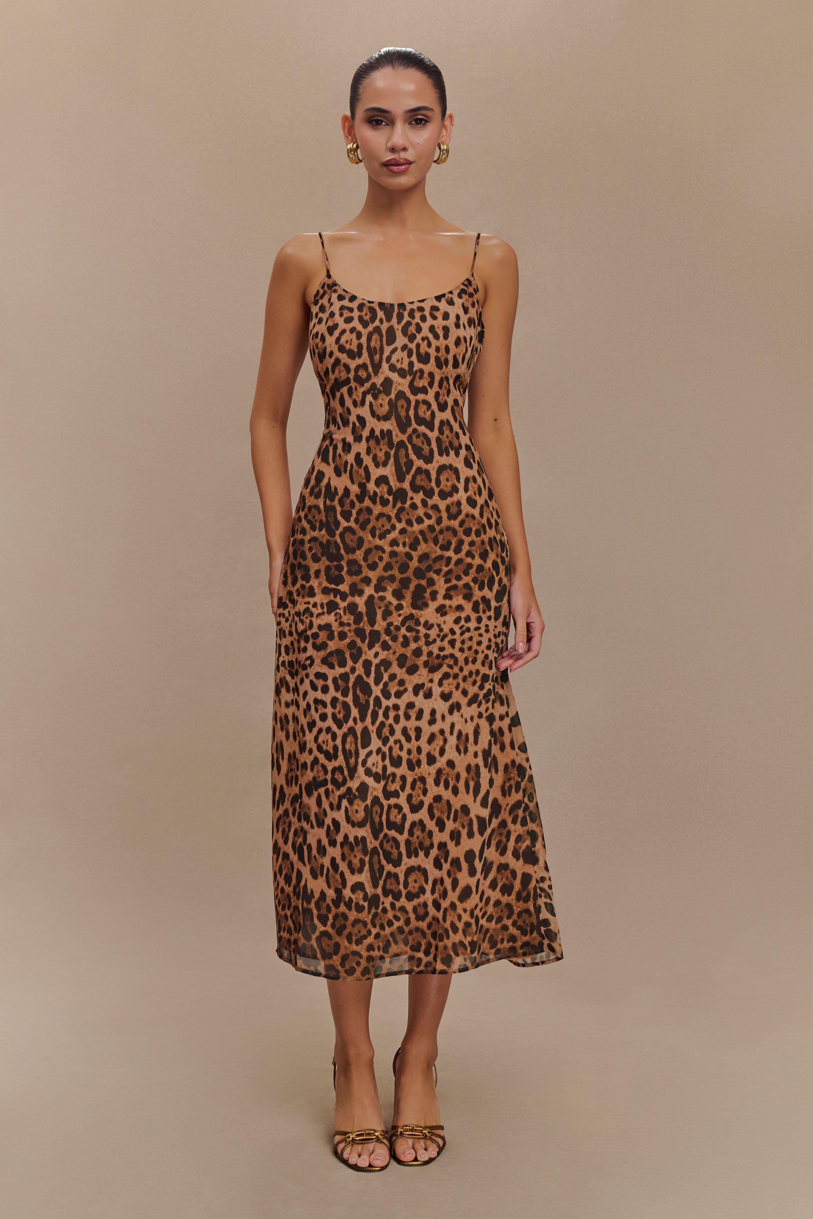 Leanne Chiffon Midi Dress - Leopard Print、mySite、solidvoid