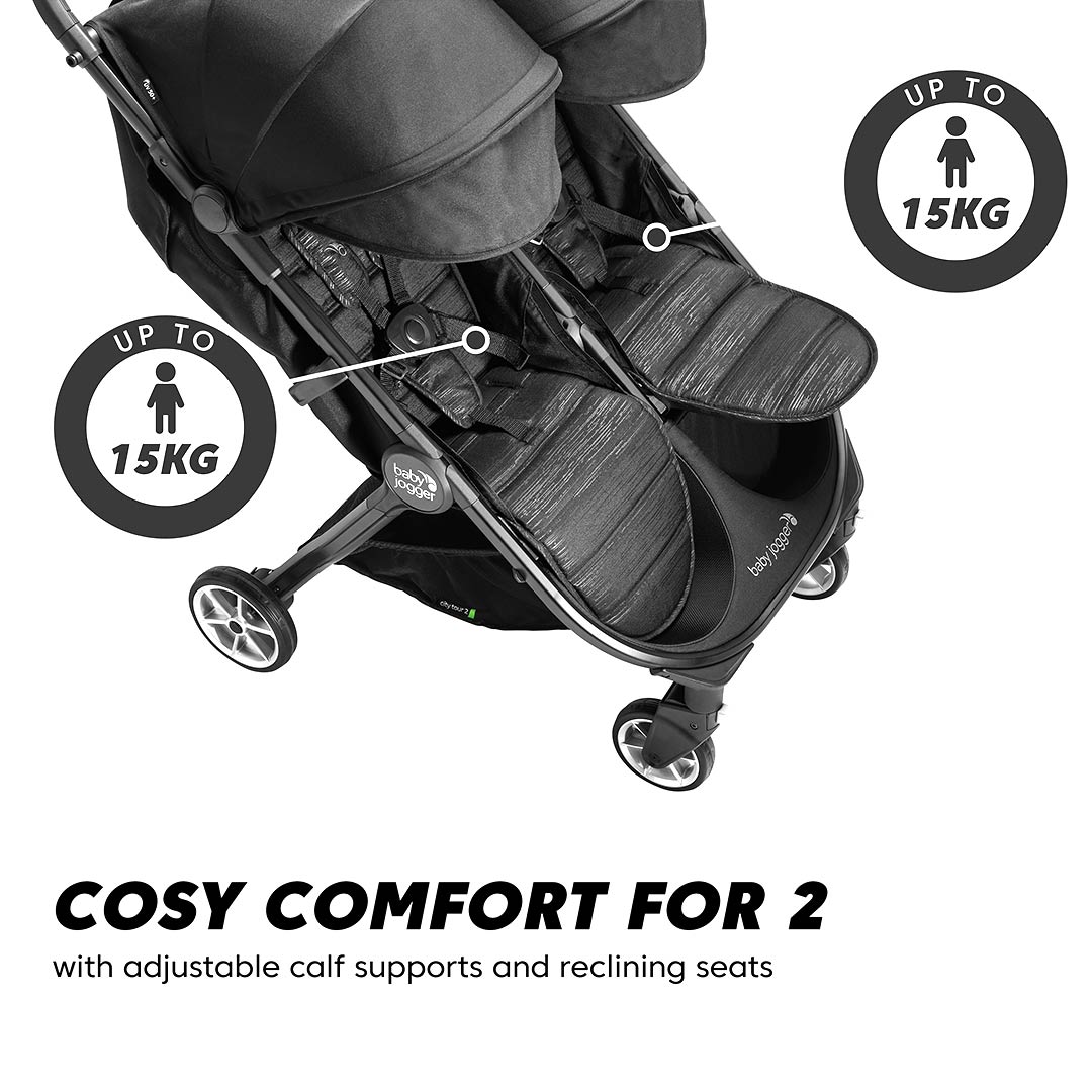  Baby Jogger City Tour 2 Double Pushchair + Carrycot Bundle - Pitch Black、mySite、merchandisen