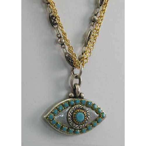 Michal Golan Turquoise, Gold and Silver Evil Eye Pendant Necklace、mySite、topwebapps