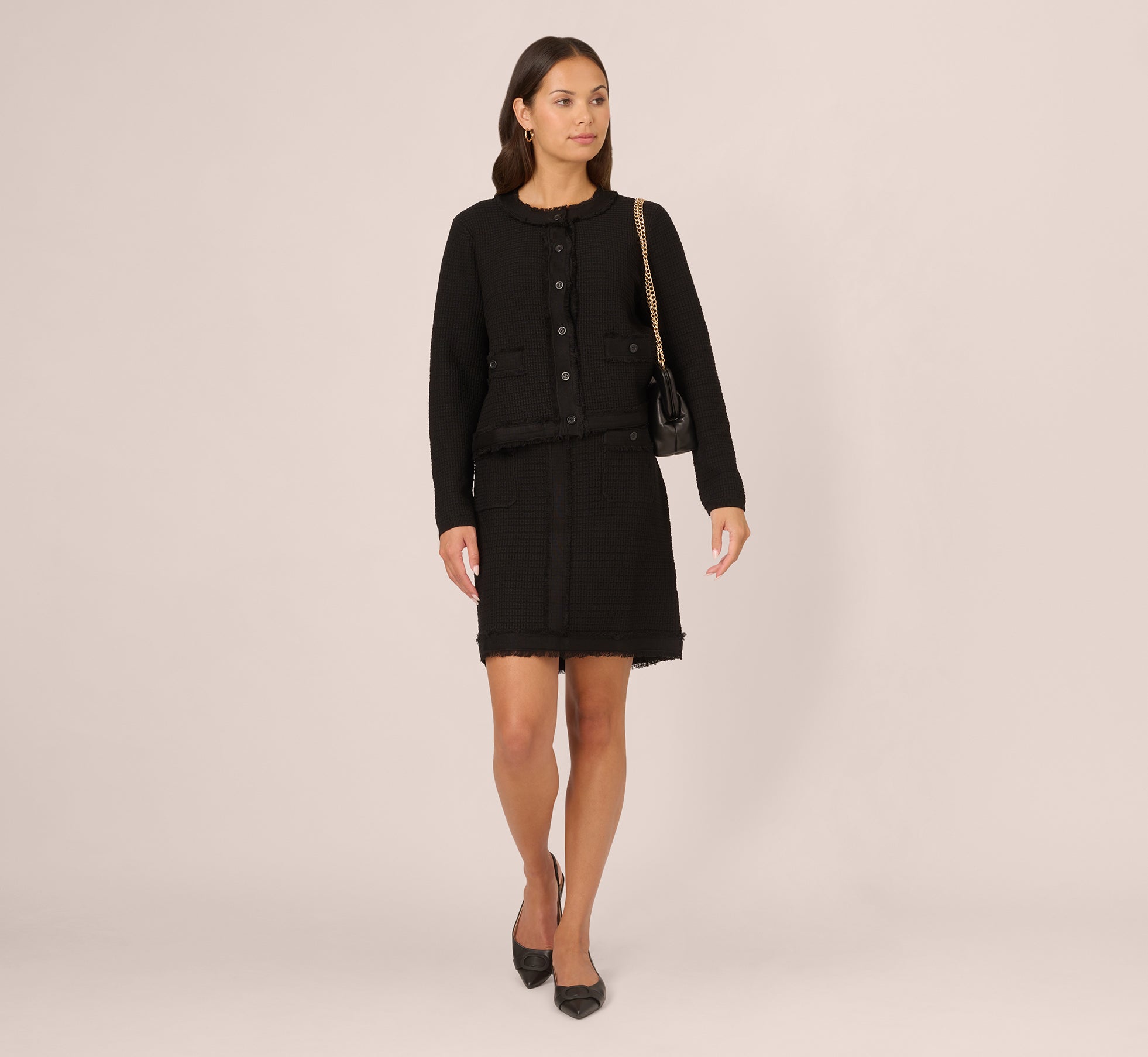 Fray Trimmed Pencil Skirt With Pockets In Black、mySite、solidvoid