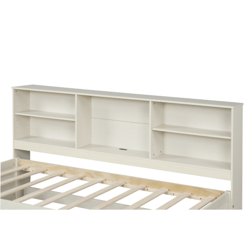 Twin Size Bed Frame With Side Bookshelves, Two Drawers, And Built-in USB Port For Natural Color、、xpatfood