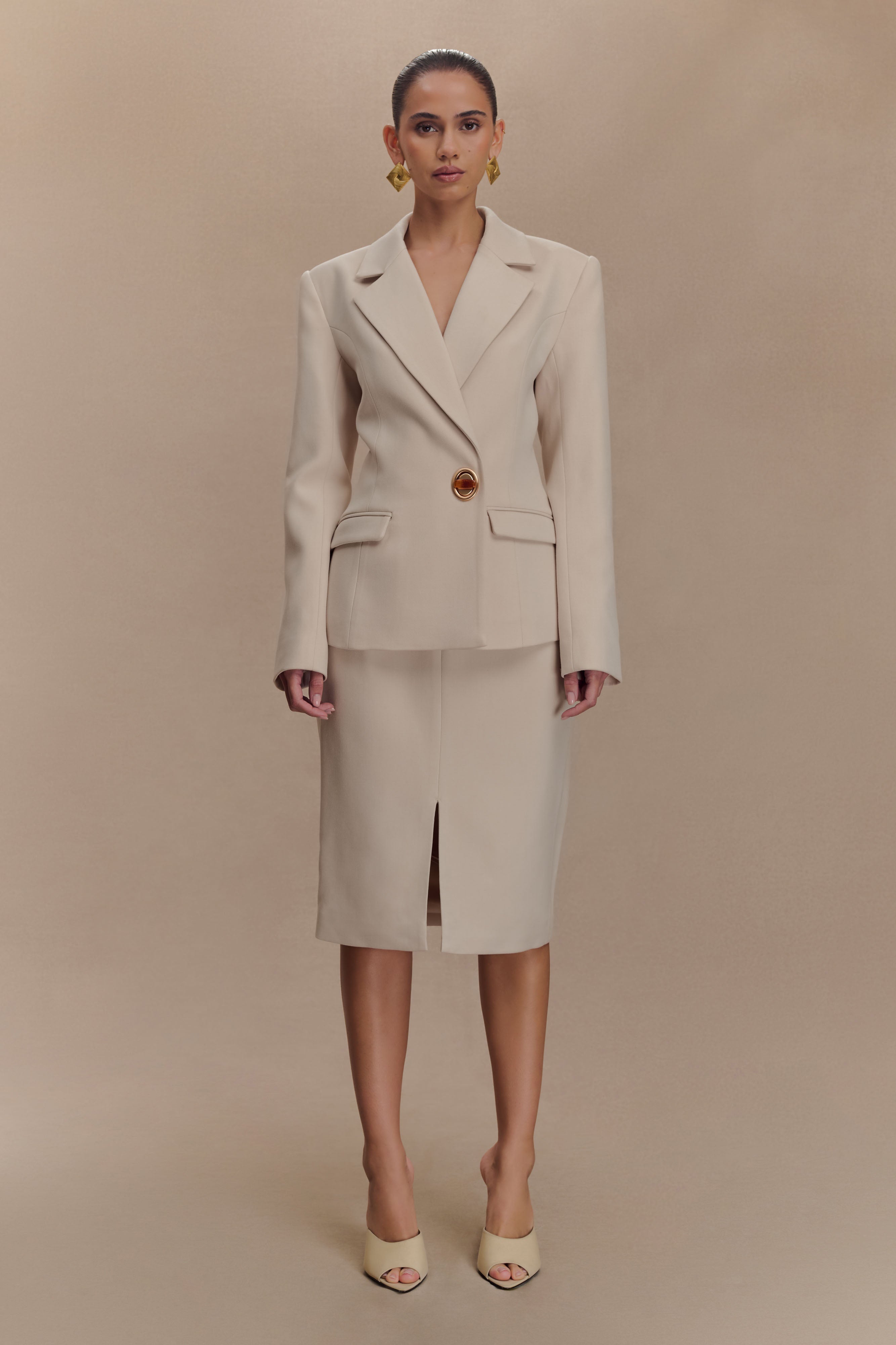 Vera Suiting Split Front Midi Skirt - Ivory Stone、mySite、solidvoid