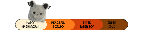 A Spudsters bat plush by Aurora that is placed at happy hasbrown on the spud-o-meter