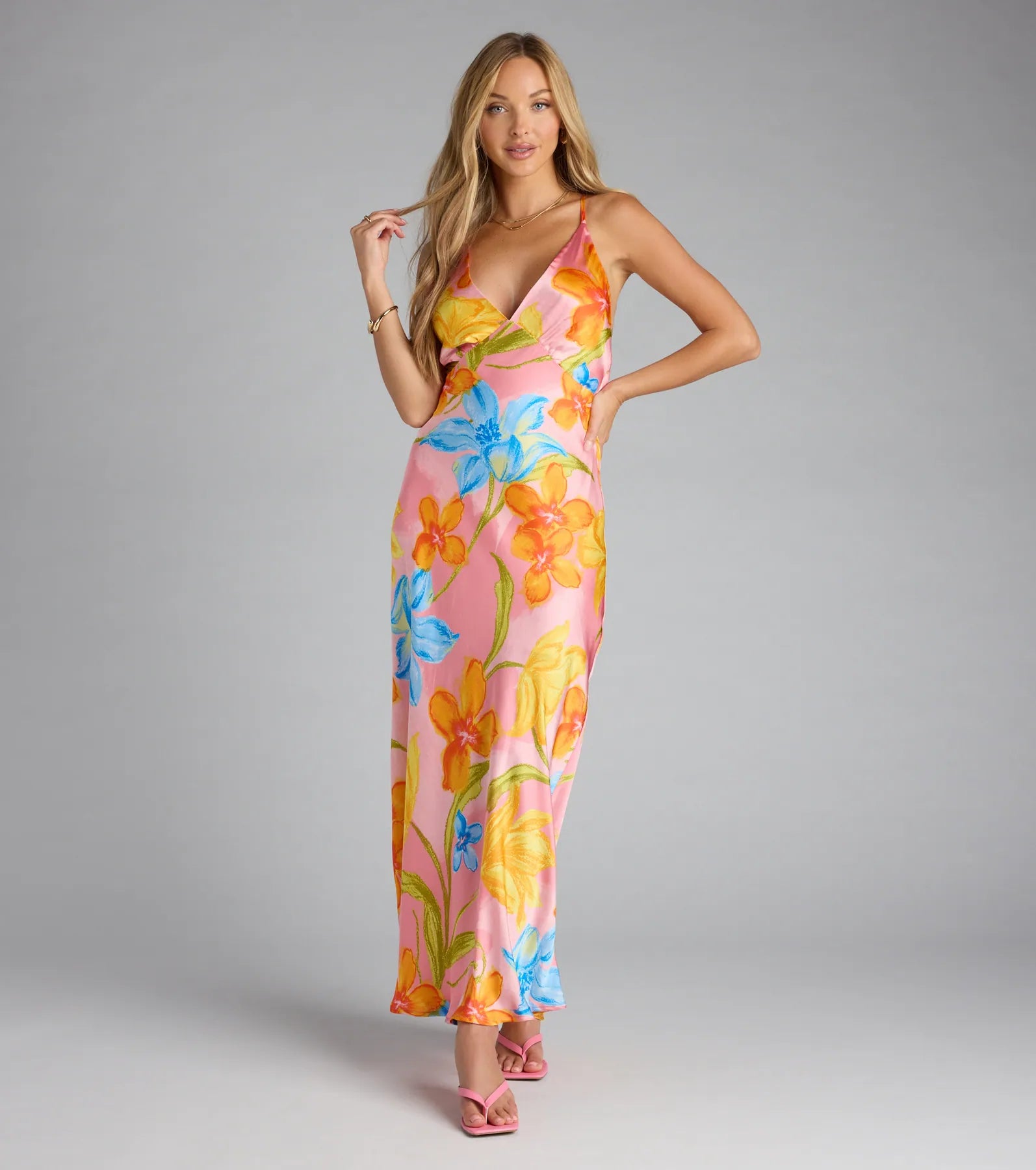  Island Glow Floral Satin Maxi Dress、mySite、justintrudeaud