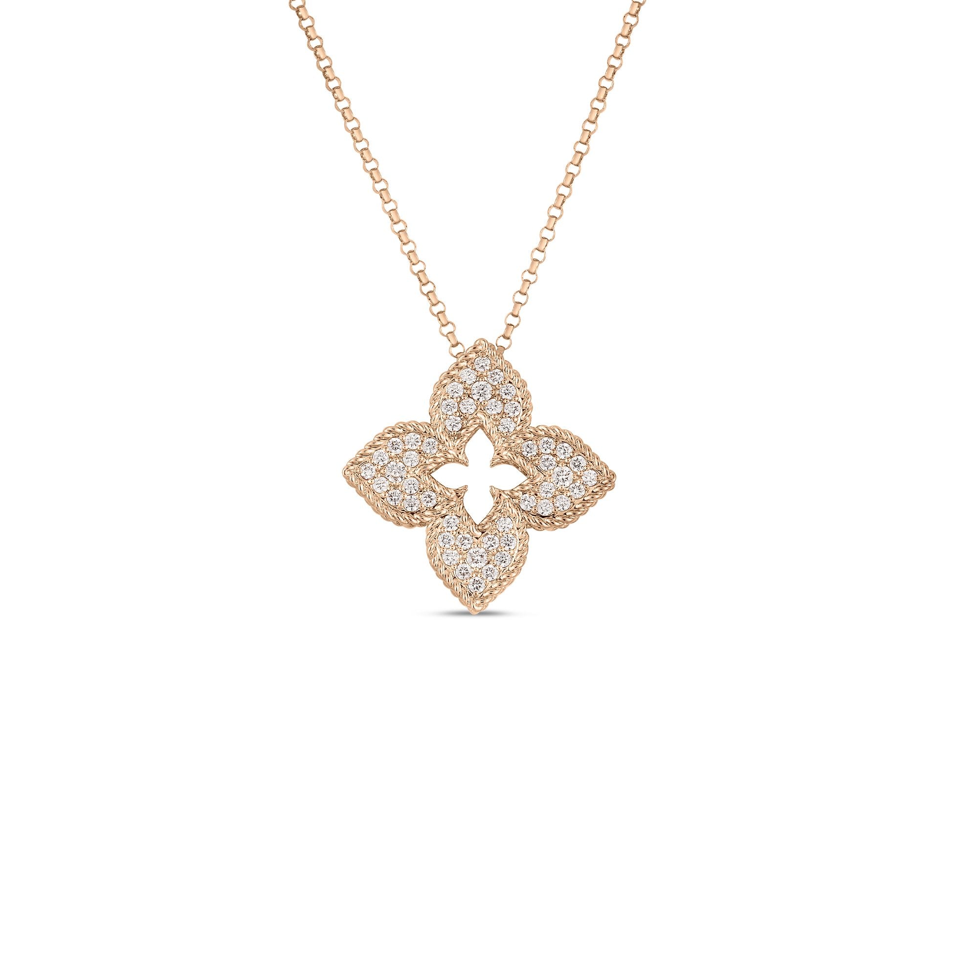 18K Gold Venetian Princess Medium Pave Diamond Flower Necklace、mySite、hinf8tx79