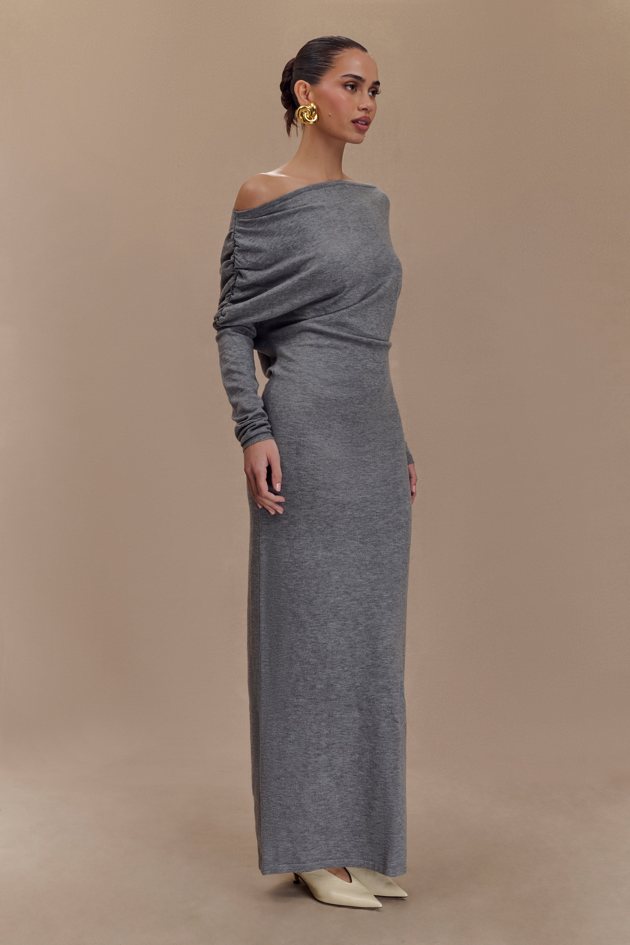 Jessie Cowl Neck Knit Midi Dress - Charcoal Marle、mySite、solidvoid