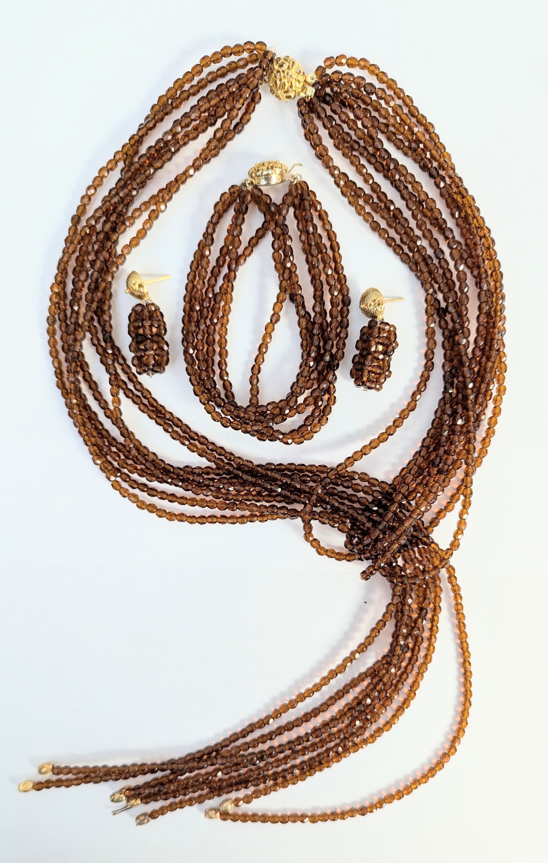 Dupsie's Nkechi African Brown and Gold Bead Necklace Bracelet Earrings Jewelry Set DPABSBG49、mySite、solidvoid