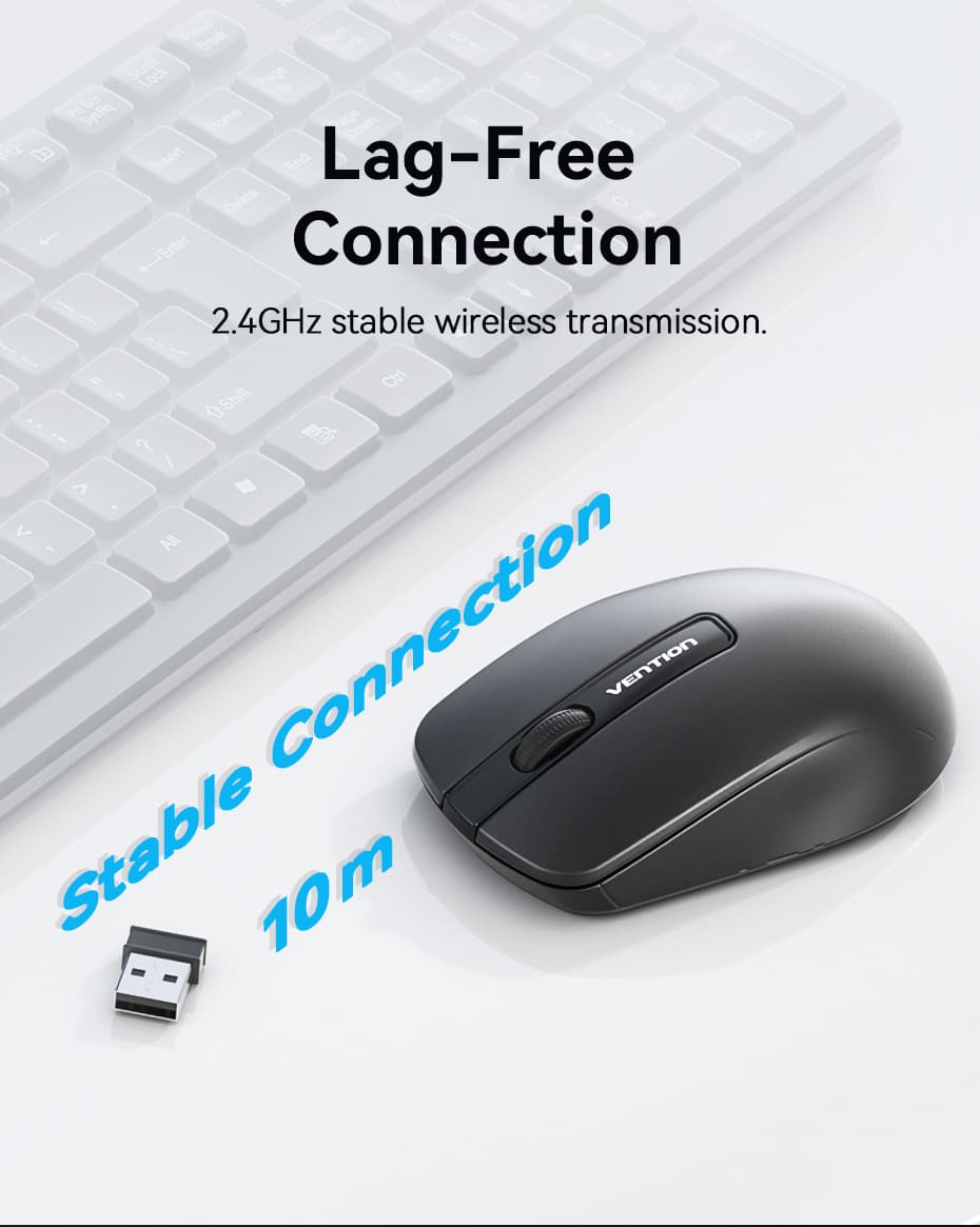 3-Button Wireless Computer Mouse with USB Receiver Black