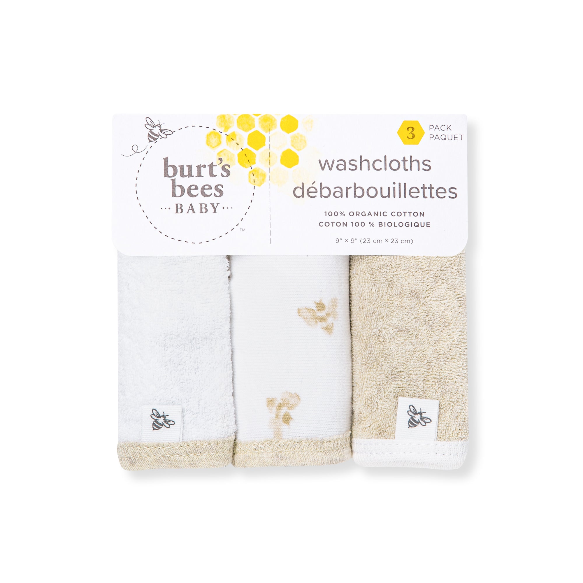 Golden Bee Organic Cotton Knit Terry Washcloths 3 Pack、mySite、g9winljtr