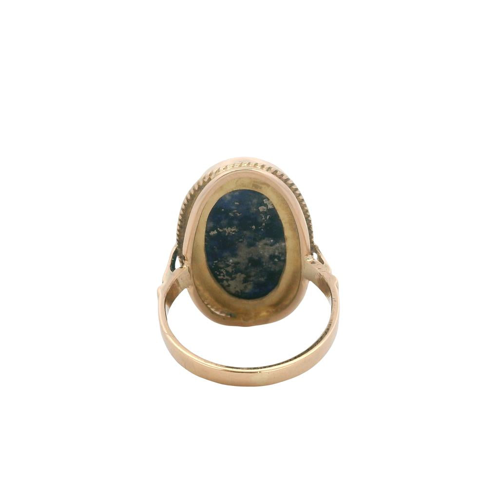  Estate 18K Yellow Gold Oval Cabochon Lapis Lazuli Ring