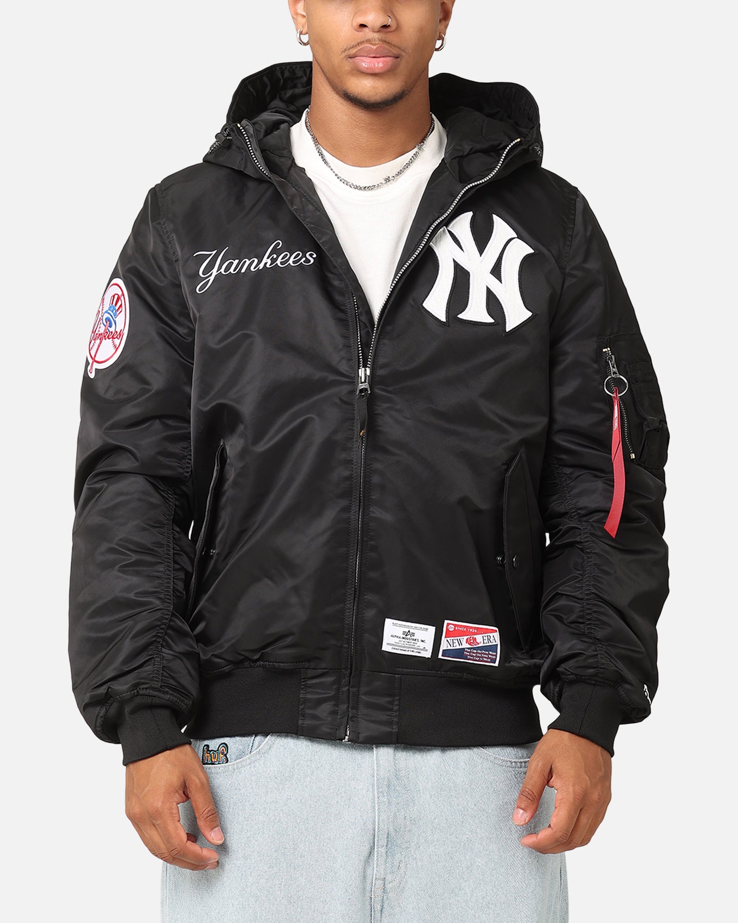 New Era New York Yankees Alpha Industries L-2B Hooded Bomber Jacket Black、mySite、zt4zffjzw