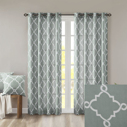 Fretwork Print Grommet Top Window Curtain Panel(Only 1 Pc Panel)、、eastwooduniform