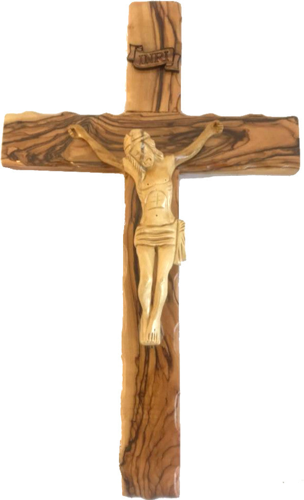 Holy Land Market Large Olive Wood Cross with Crucifix - All from Olive Wood from Bethlehem (14 inches or 35 cm)、mySite、topwebapps