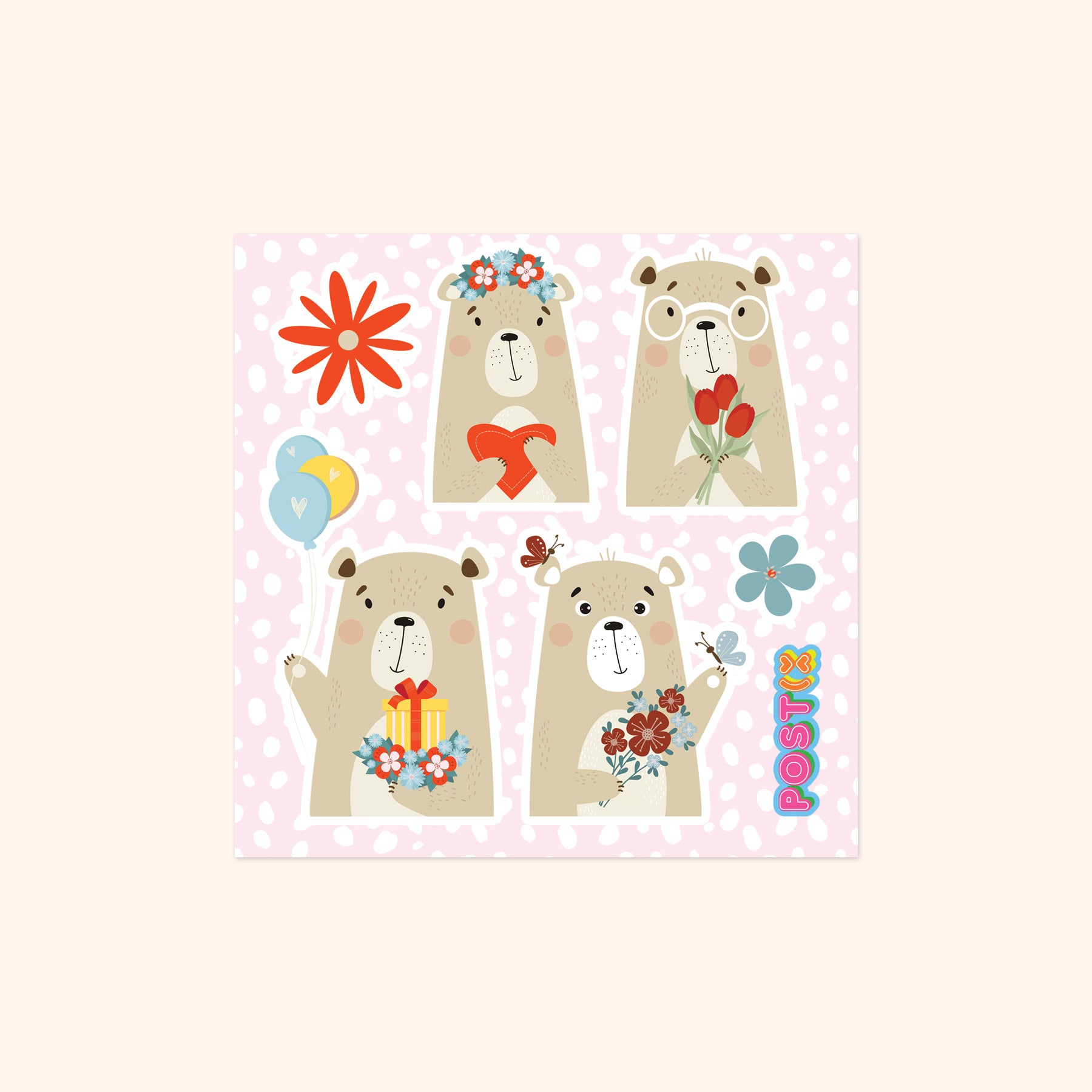  Beary Romantic Square Sticker Sheet、mySite、ghnorth