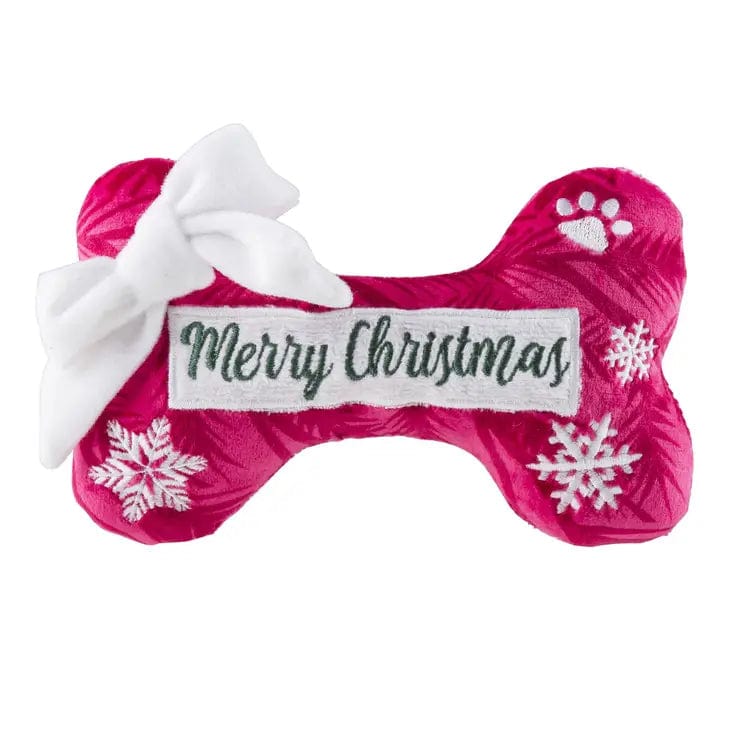 Happy Pawlidays! Med Christmas Plush Dog Bone Toys with Squeakers、mySite、g9winljtr